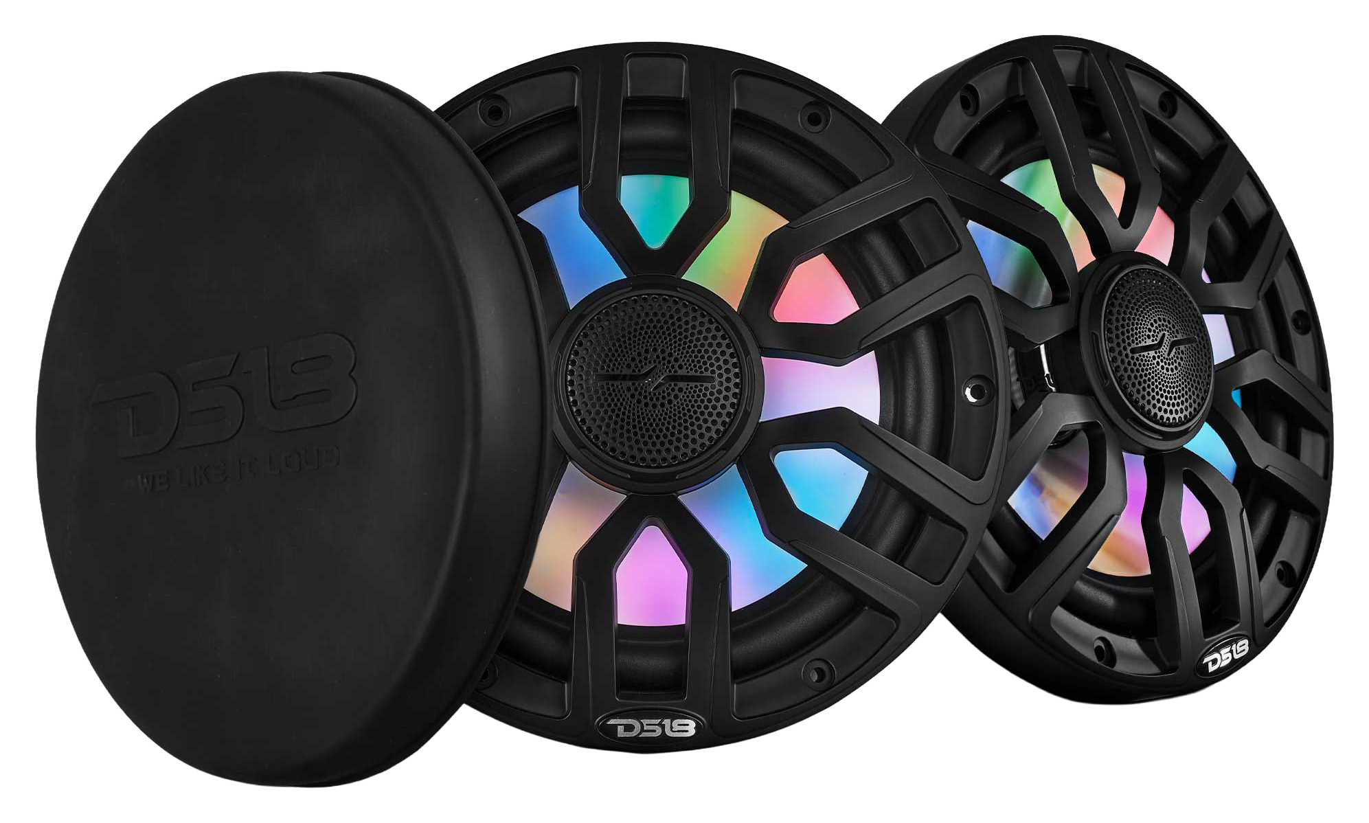 Image of "DS18 NXL 8"" 2-Way Coaxial Marine Speaker with Bullet Tweeter and Digital LED Lights - Black"