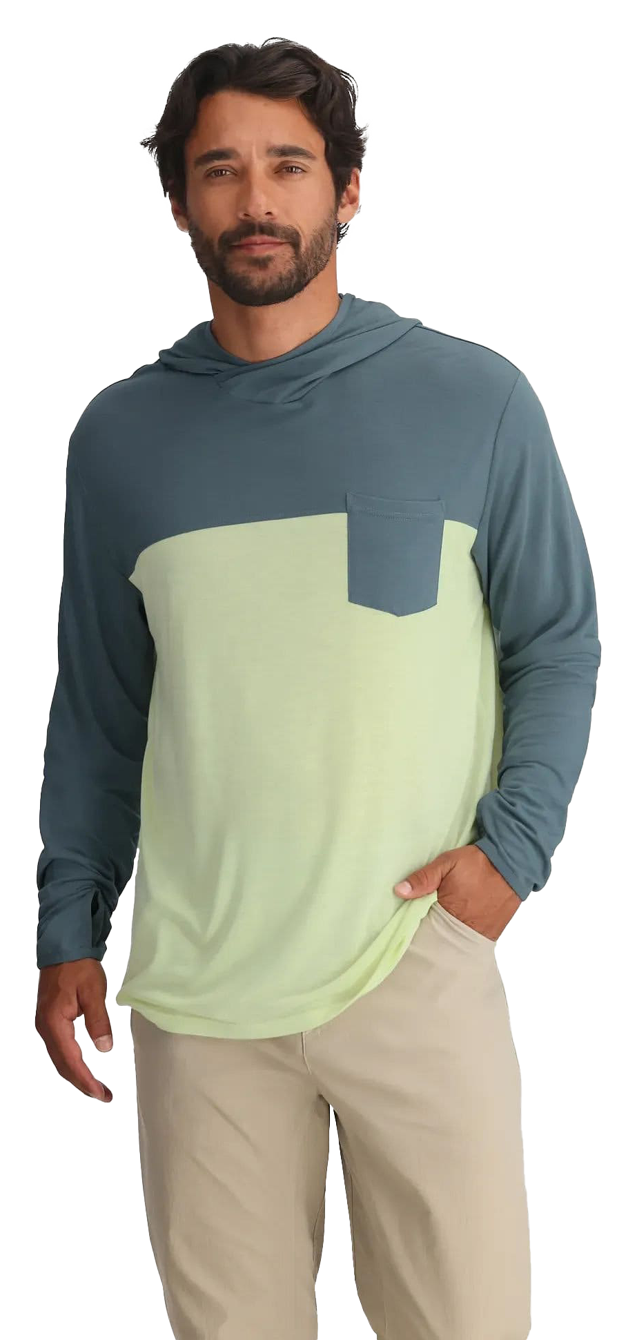 Image of Free Fly Bamboo Hybrid Hoodie - Stormy Sea/Lime - XXL