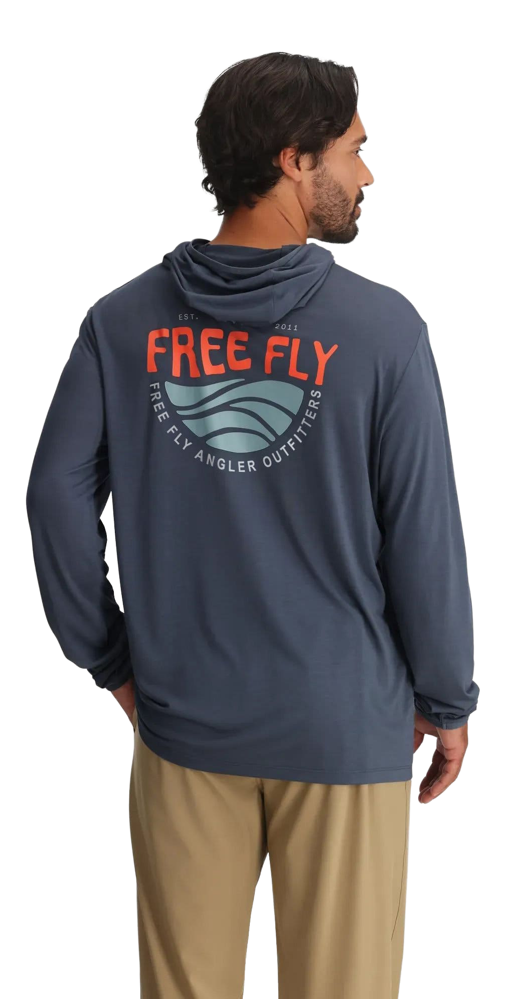 Image of Free Fly Bamboo Lightweight Angler Outfitters Graphic Hoodie - Blue Edge Storm Cloud - XXL