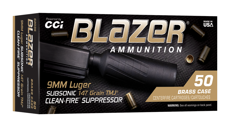 CCI Blazer Clean-Fire Suppressor 9mm Luger 147 Grain TMJFN Subsonic Centerfire Handgun Ammo