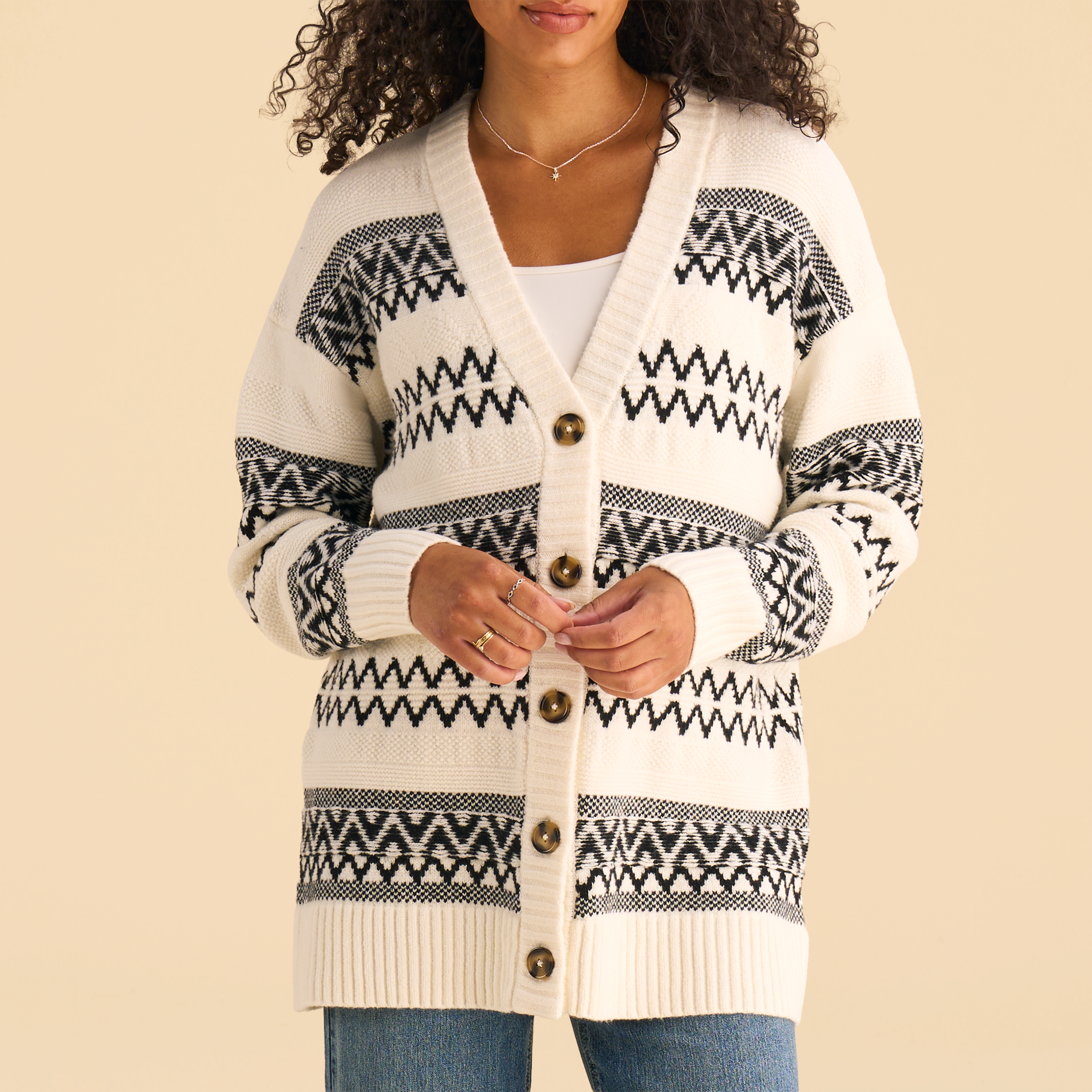 Natural Reflections Natural Reflections Fair Isle Grandpa Cardigan - Egret/Anthracite - $59.99 at Bass Pro Shops