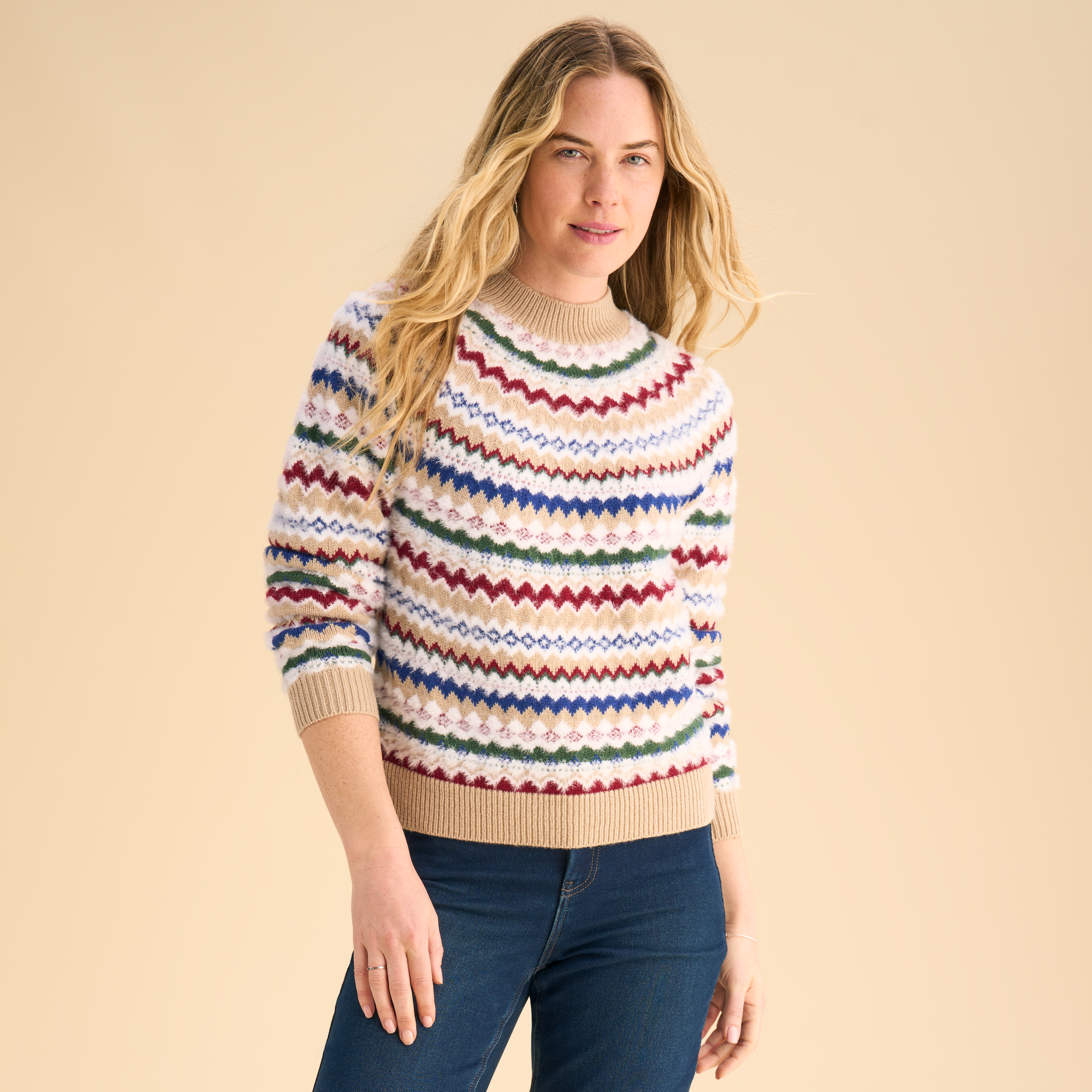 Natural Reflections Natural Reflections All-Over Fair Isle Crew-Neck Sweater - Heather Oatmeal - $49.99 at Bass Pro Shops
