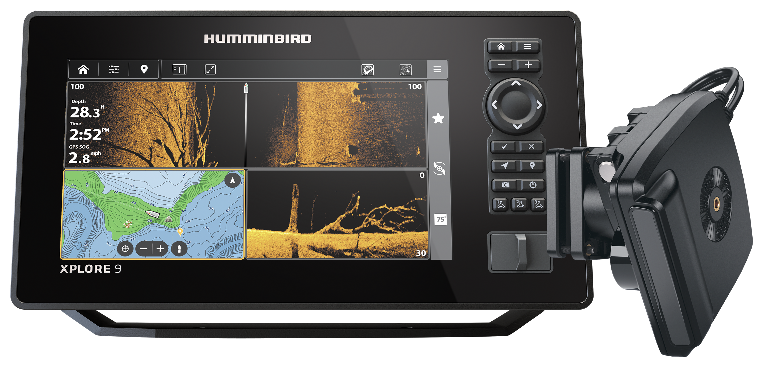 Image of Humminbird XPLORE 9 CMSI+ CHIRP MEGA SI Fish Finder/Chartplotter and MEGA Live 2 Imaging Transducer Bundle