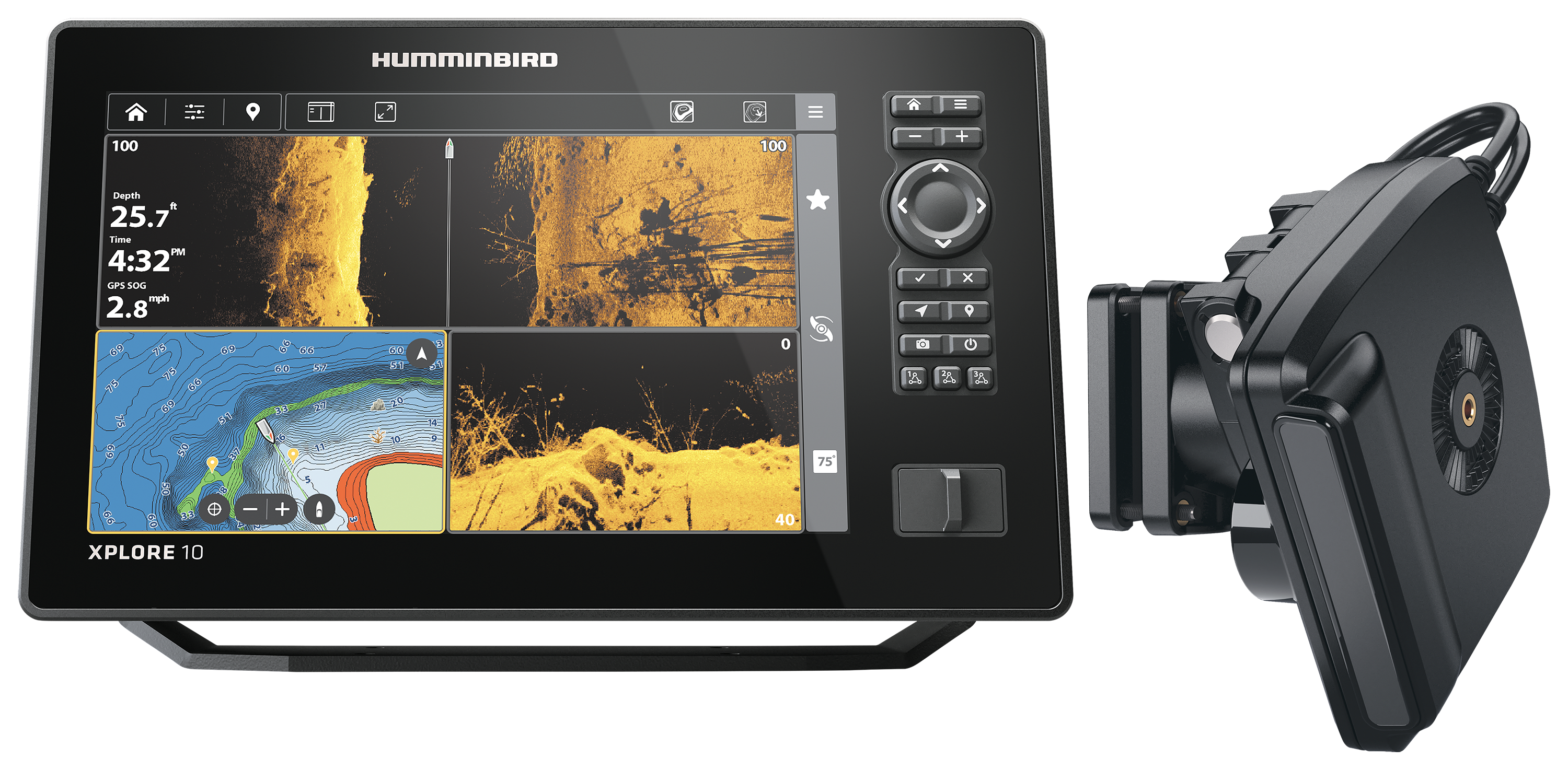Image of Humminbird XPLORE 10 CHIRP MEGA SI Fish Finder/Chartplotter and MEGA Live 2 Imaging Transducer Bundle