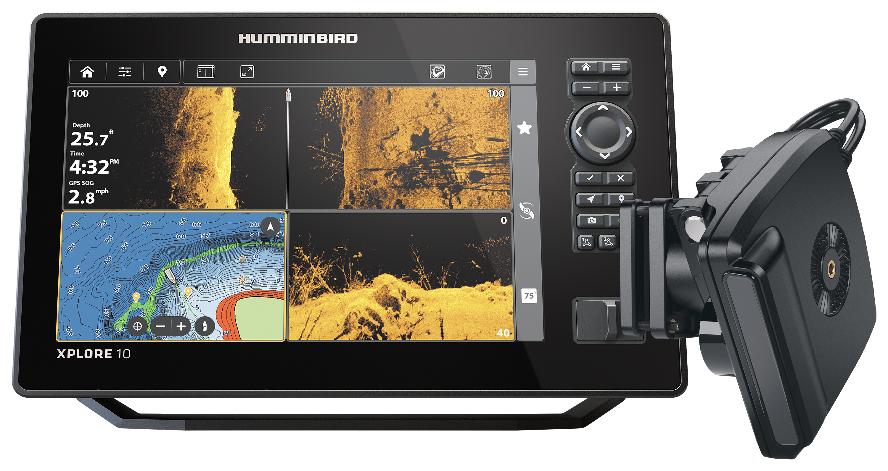 Humminbird XPLORE 10 CMSI+ CHIRP MEGA SI Fish Finder/Chartplotter and MEGA Live 2 Imaging Transducer Bundle