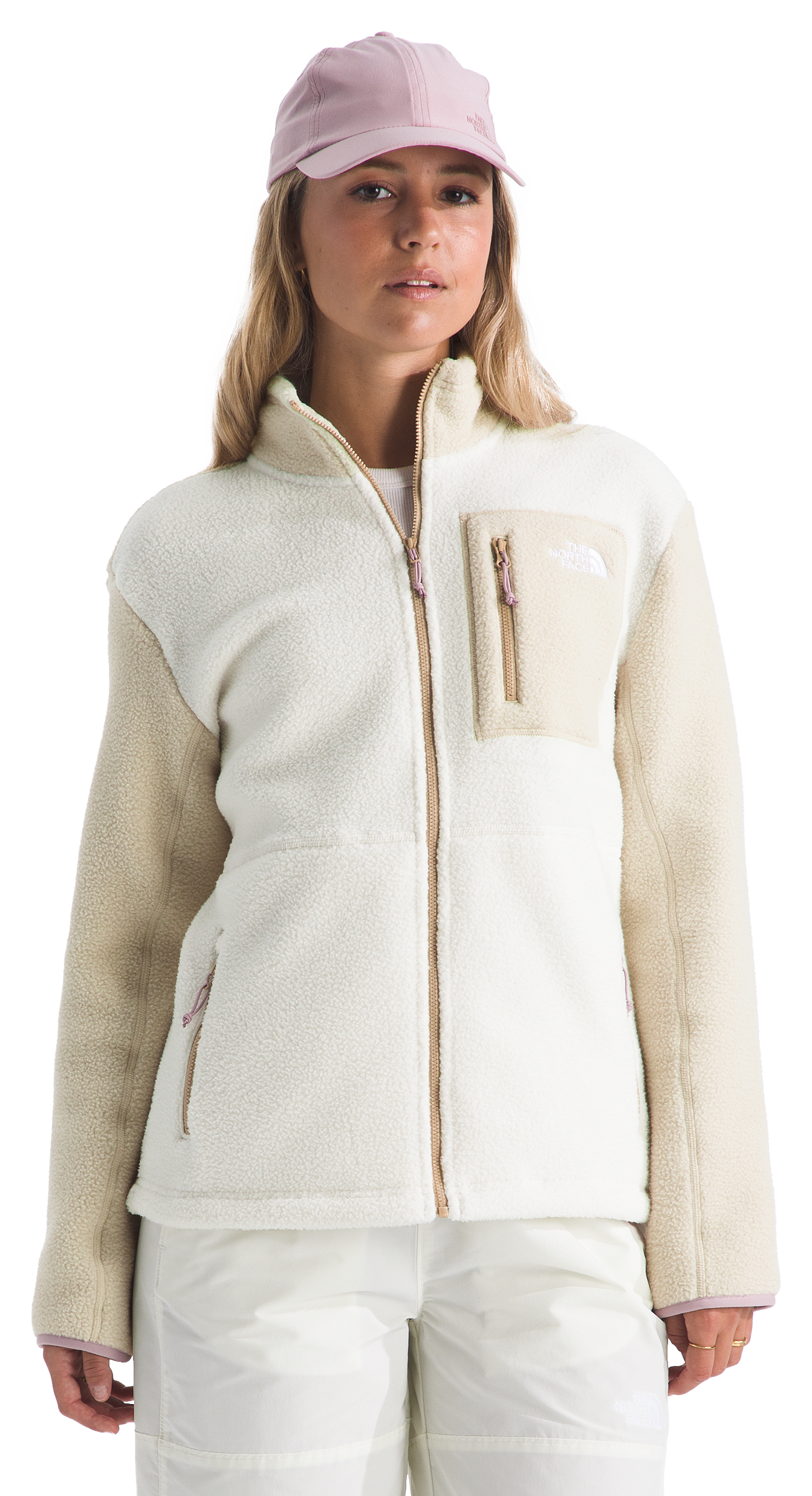 Image of The North Face Yumiori Full-Zip High-Pile Fleece Jacket - White Dune/Desert Stone/Metal Pink