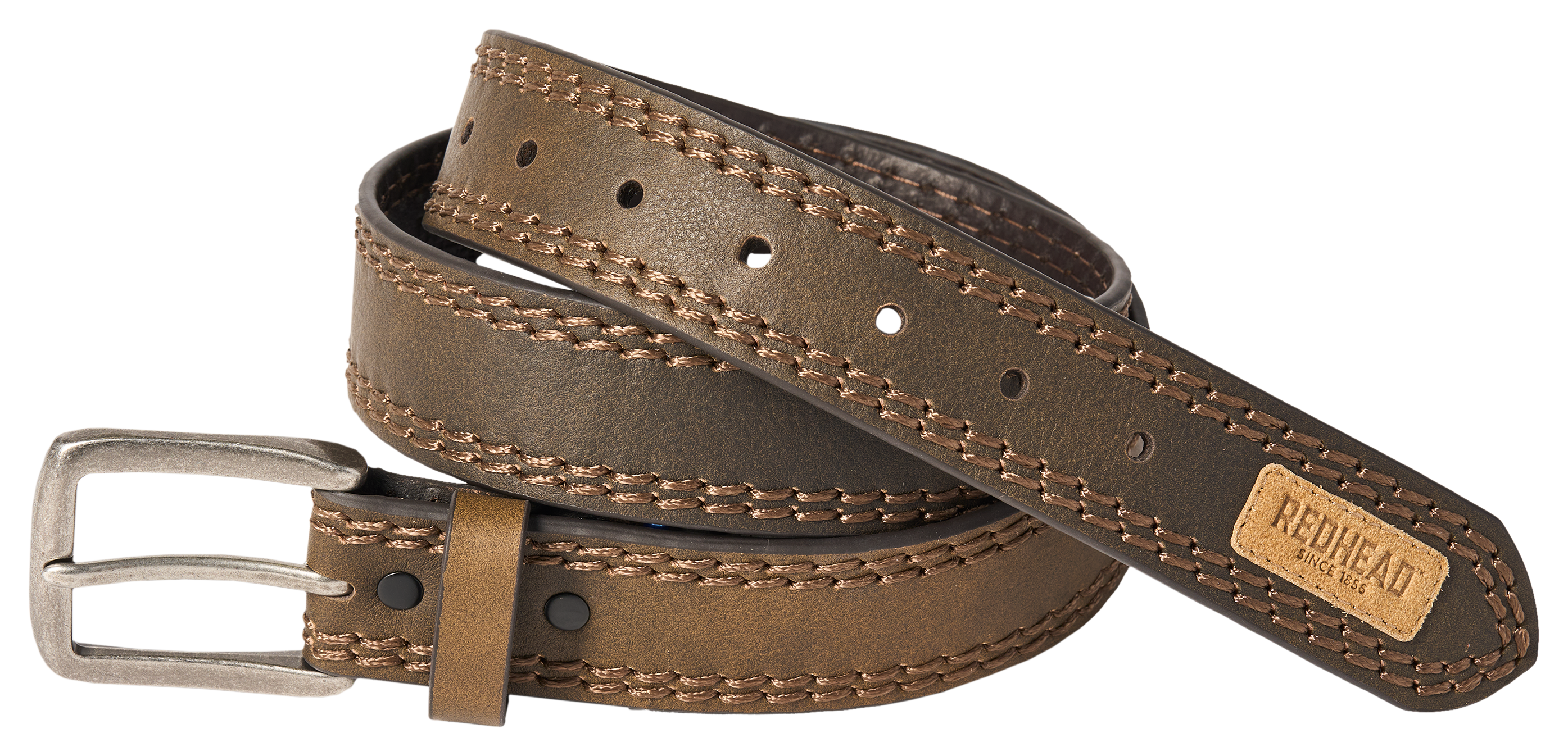 Image of RedHead Double-Stitched Logo Leather Belt - Brown