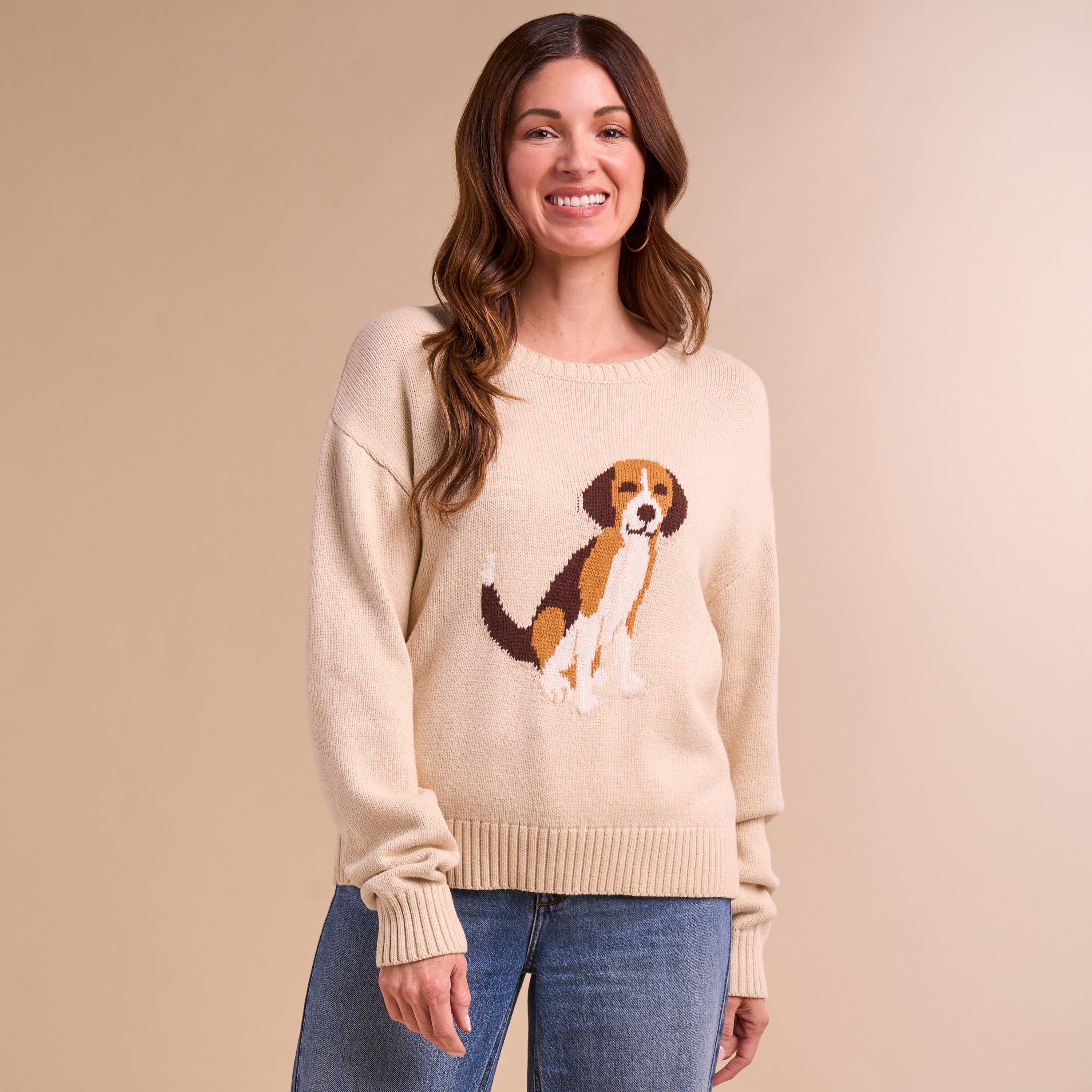 Natural Reflections Finley Dog Crew Sweater - Cream