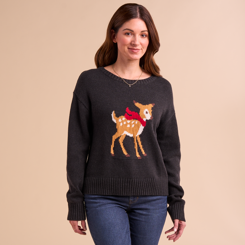 Natural Reflections Natural Reflections Finley Deer Crew-Neck Sweater - Charcoal - $39.99 at Bass Pro Shops