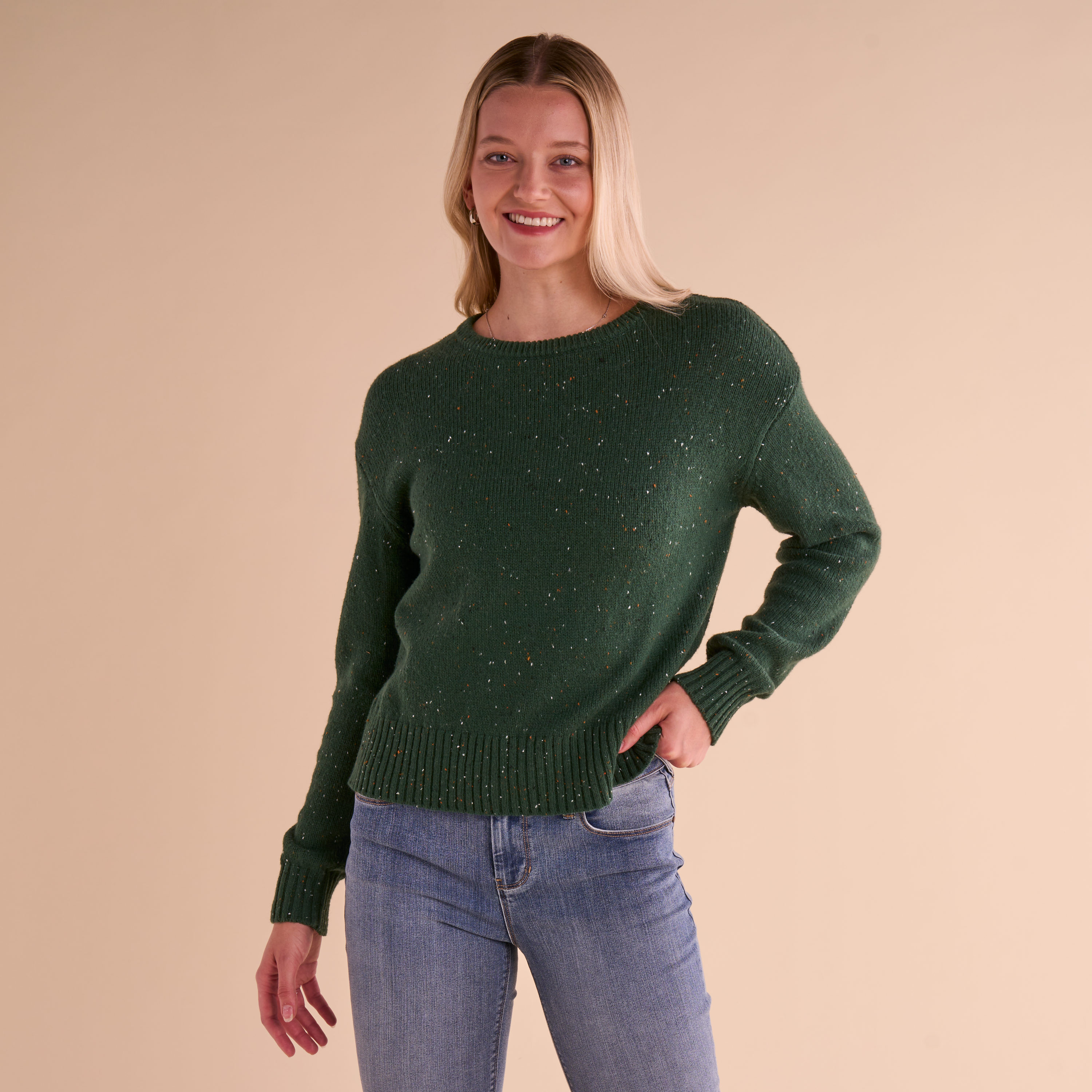 Image of Natural Reflections Finley Crew-Neck Sweater - Green Fleck