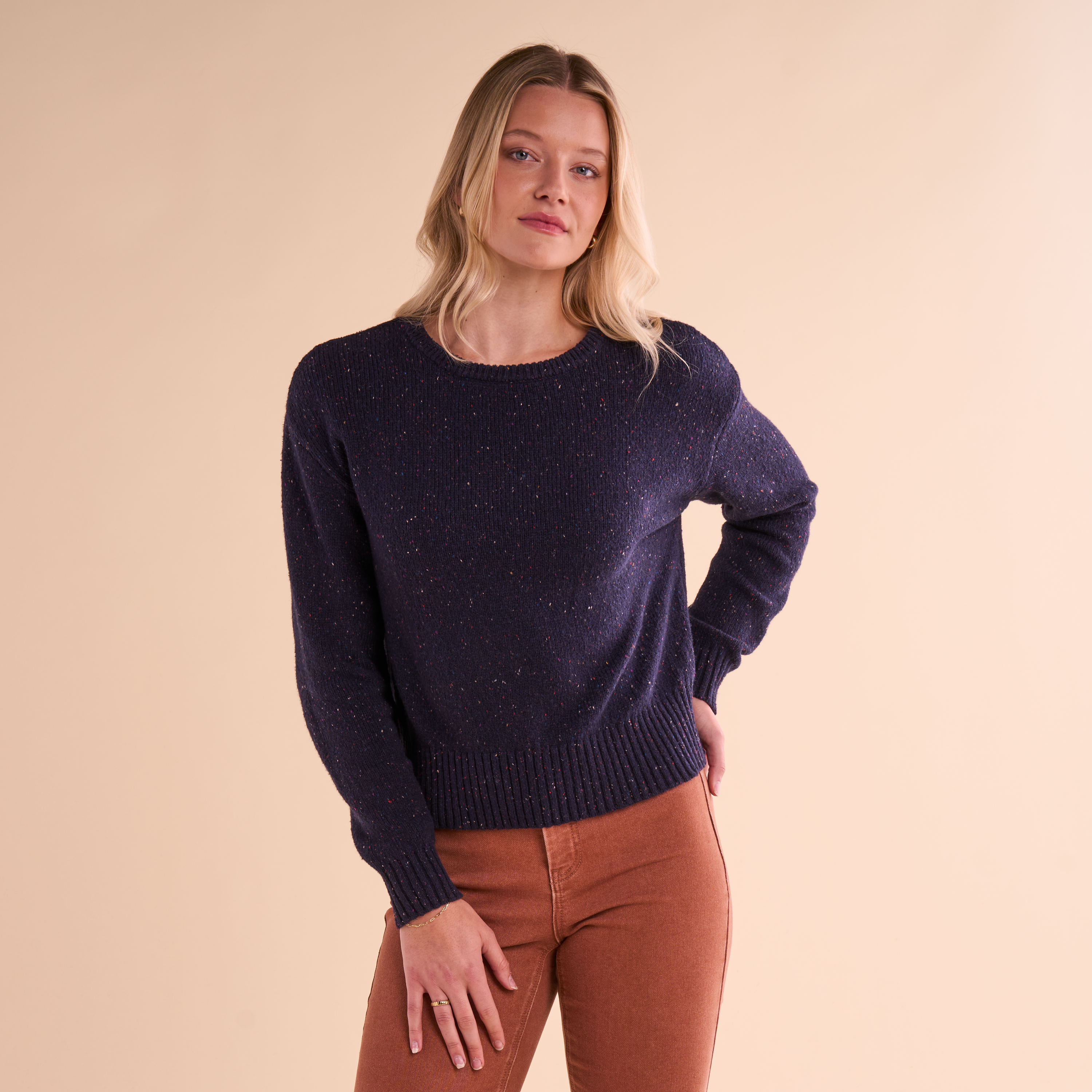 Image of Natural Reflections Finley Crew-Neck Sweater - Navy Fleck