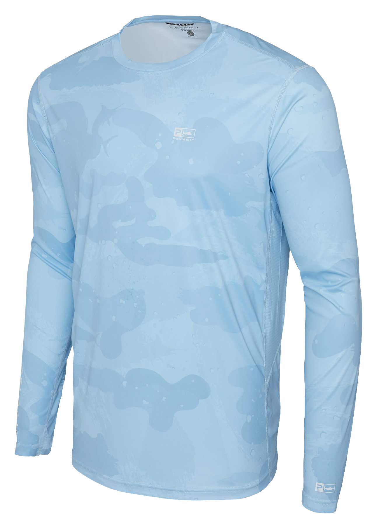 Image of Pelagic Vaportek Brush Camo Long-Sleeve Fishing Shirt - Light Blue