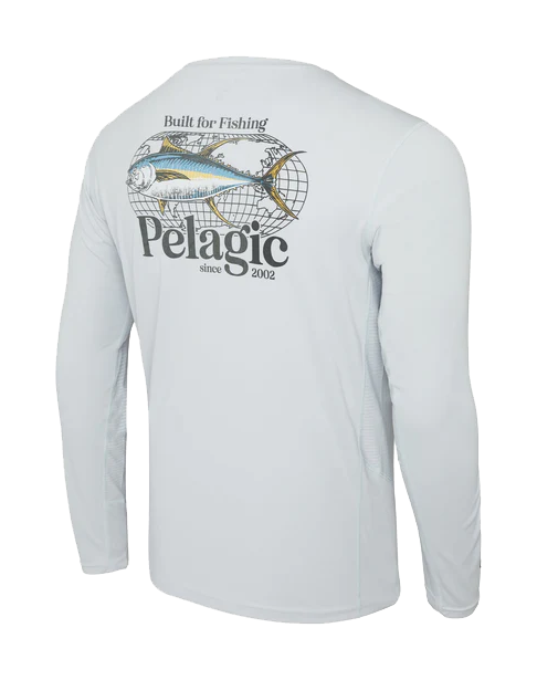 Image of Pelagic Vaportek Worldwide YFT Long-Sleeve Fishing Shirt - Light Grey