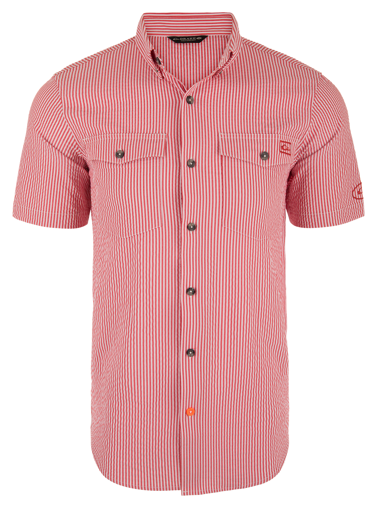 Image of Drake Waterfowl Frat Seersucker Striped Short-Sleeve Button-Down Shirt - Baked Apple