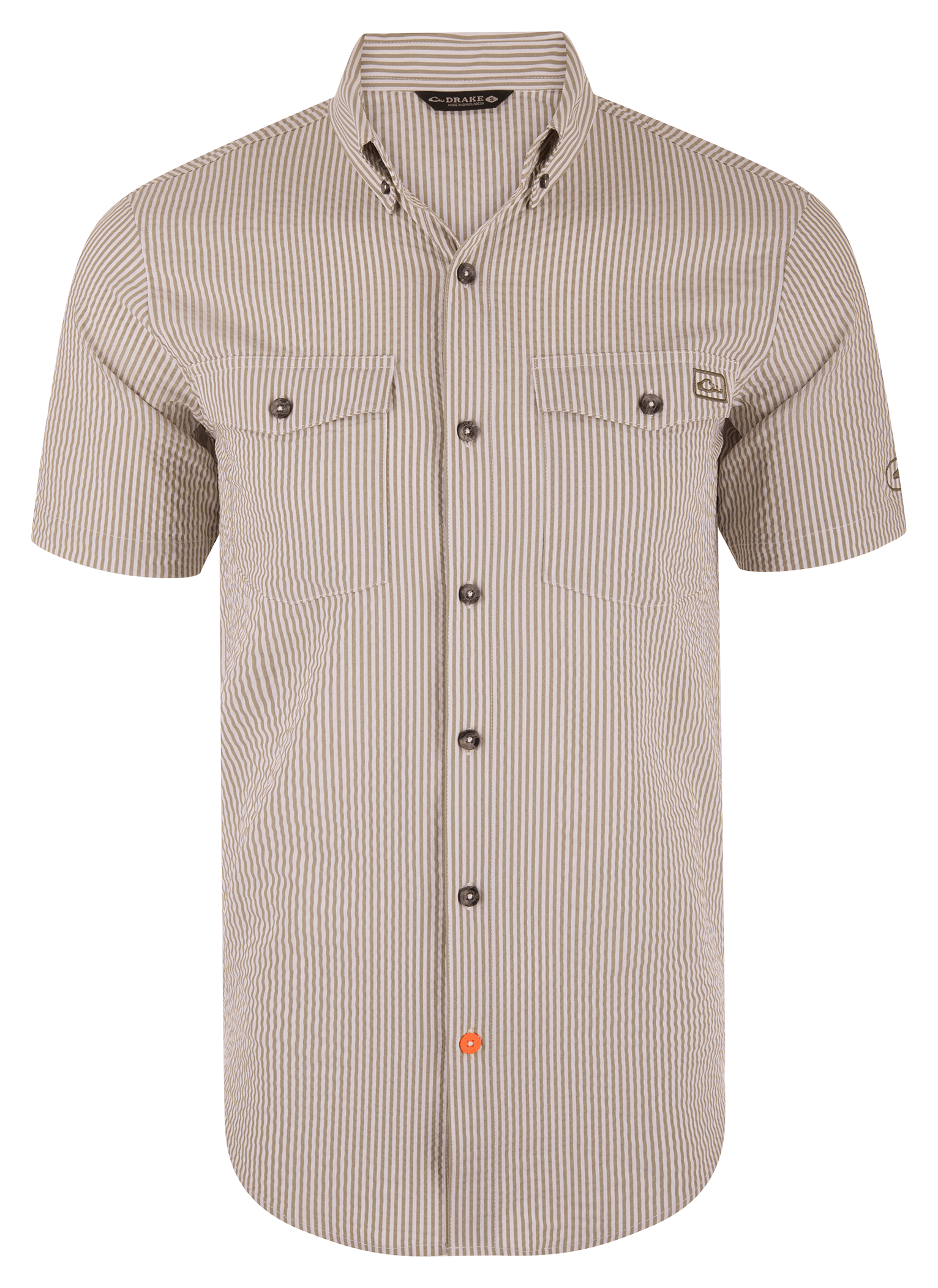 Image of Drake Waterfowl Frat Seersucker Striped Short-Sleeve Button-Down Shirt - Vetiver