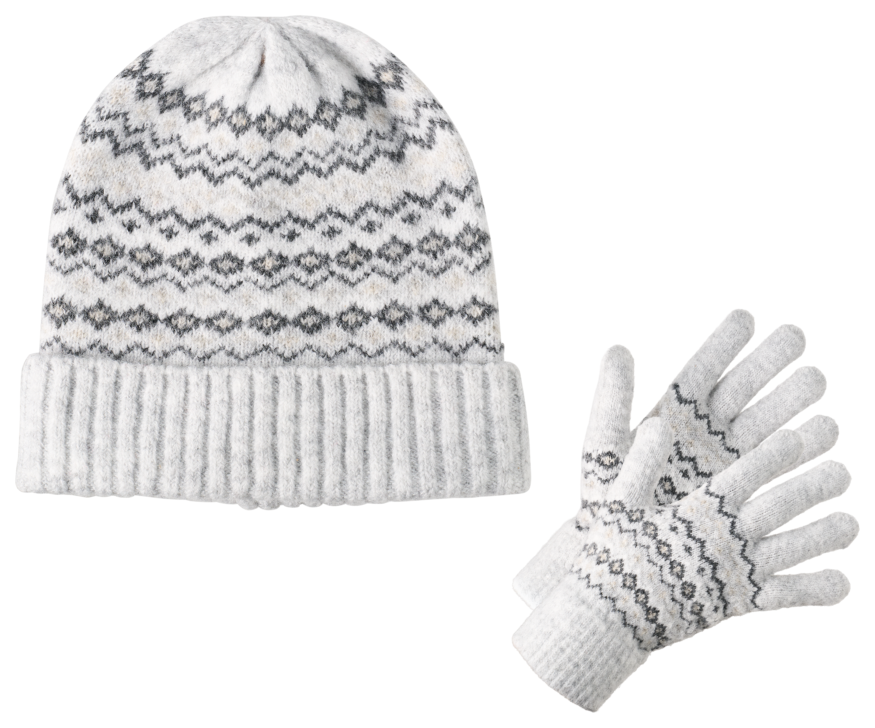 Natural Reflections Fair Isle Beanie and Gloves Set