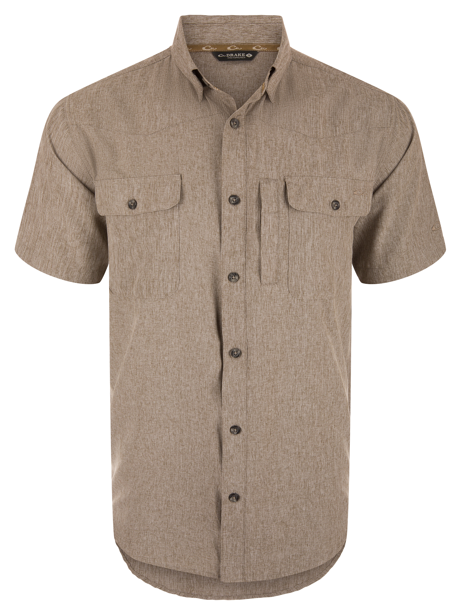 Image of Drake Waterfowl Cinco Ranch Chambray Performance Short-Sleeve Shirt - Crocodile