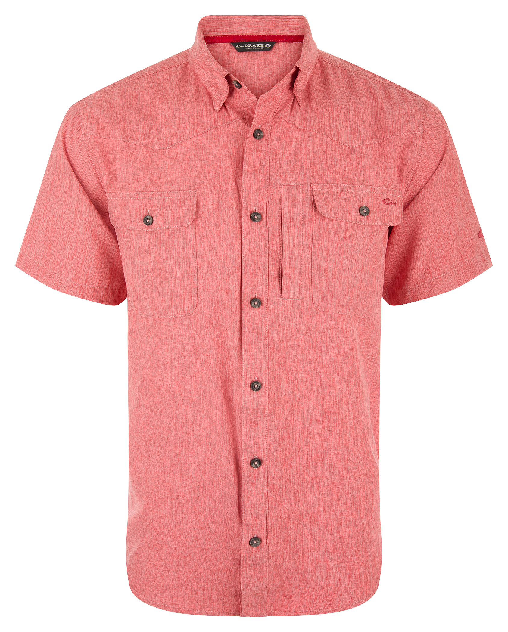 Image of Drake Waterfowl Cinco Ranch Chambray Performance Short-Sleeve Shirt - Baked Apple