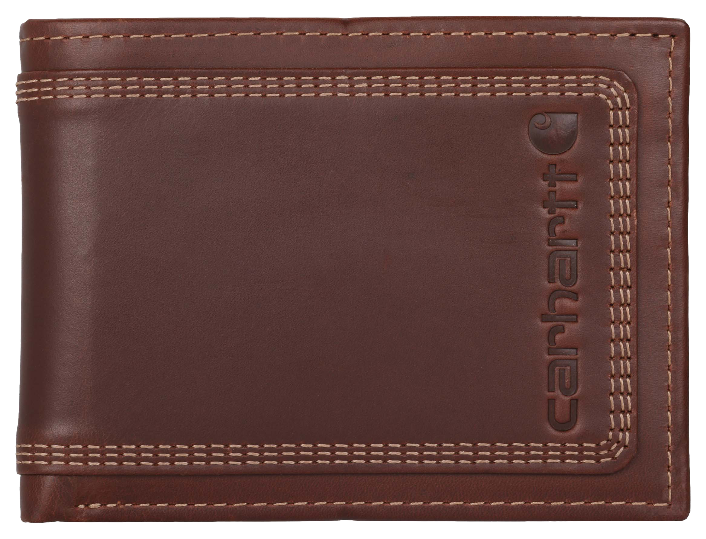Image of Carhartt Leather Triple-Stitched Passcase Wallet - Brown/Top Grain Leather