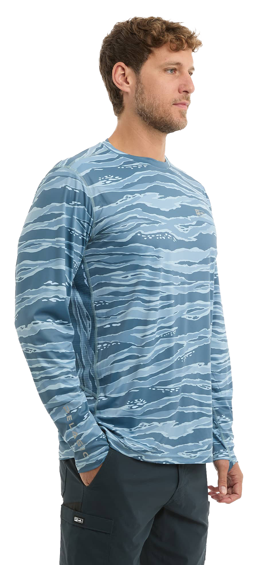 Image of Pelagic Wahoo Camo Long-Sleeve Fishing Shirt - Petrol