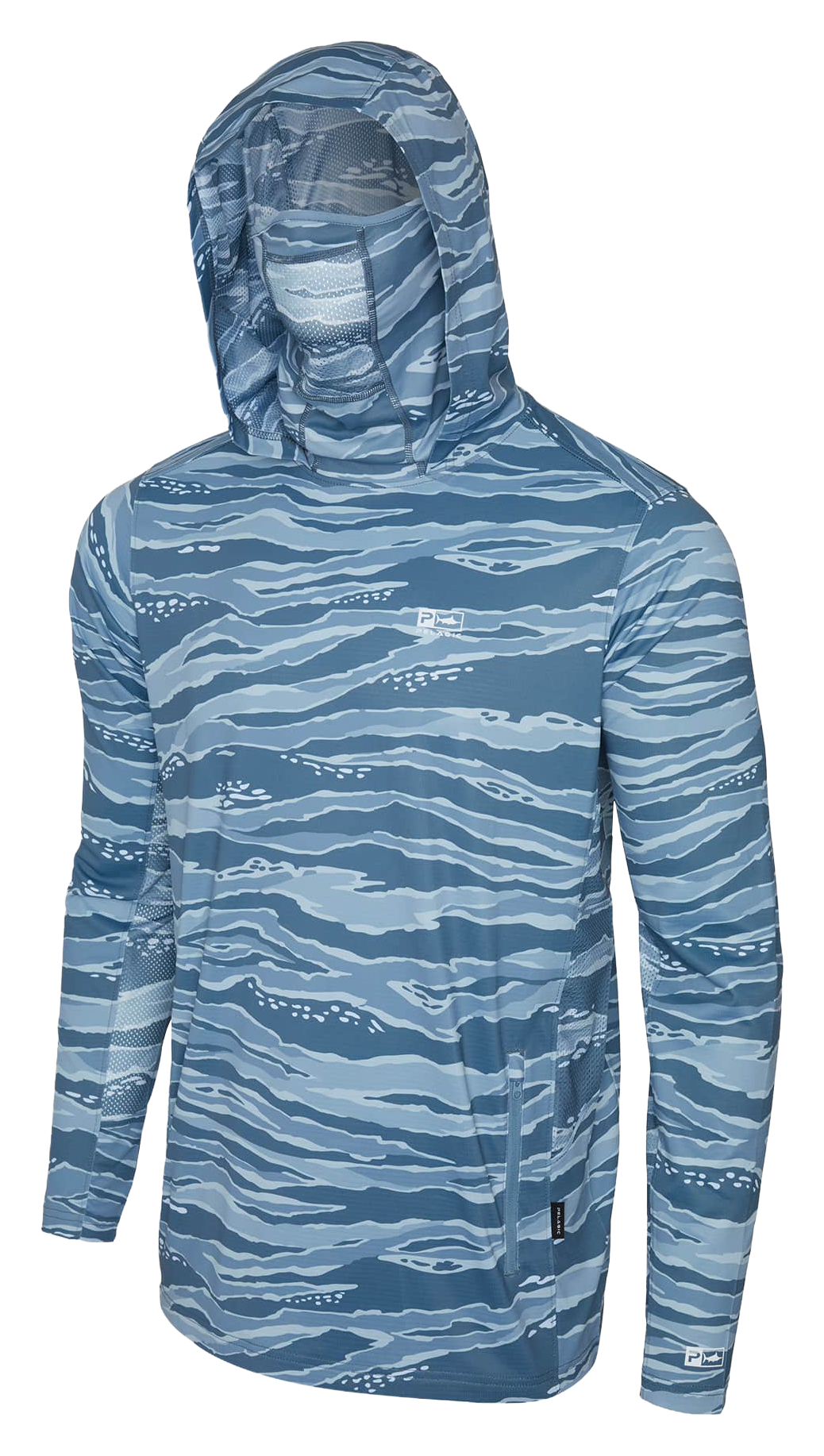 Image of Pelagic Exo Tech Wahoo Camo Hooded Long-Sleeve Fishing Shirt - Petrol