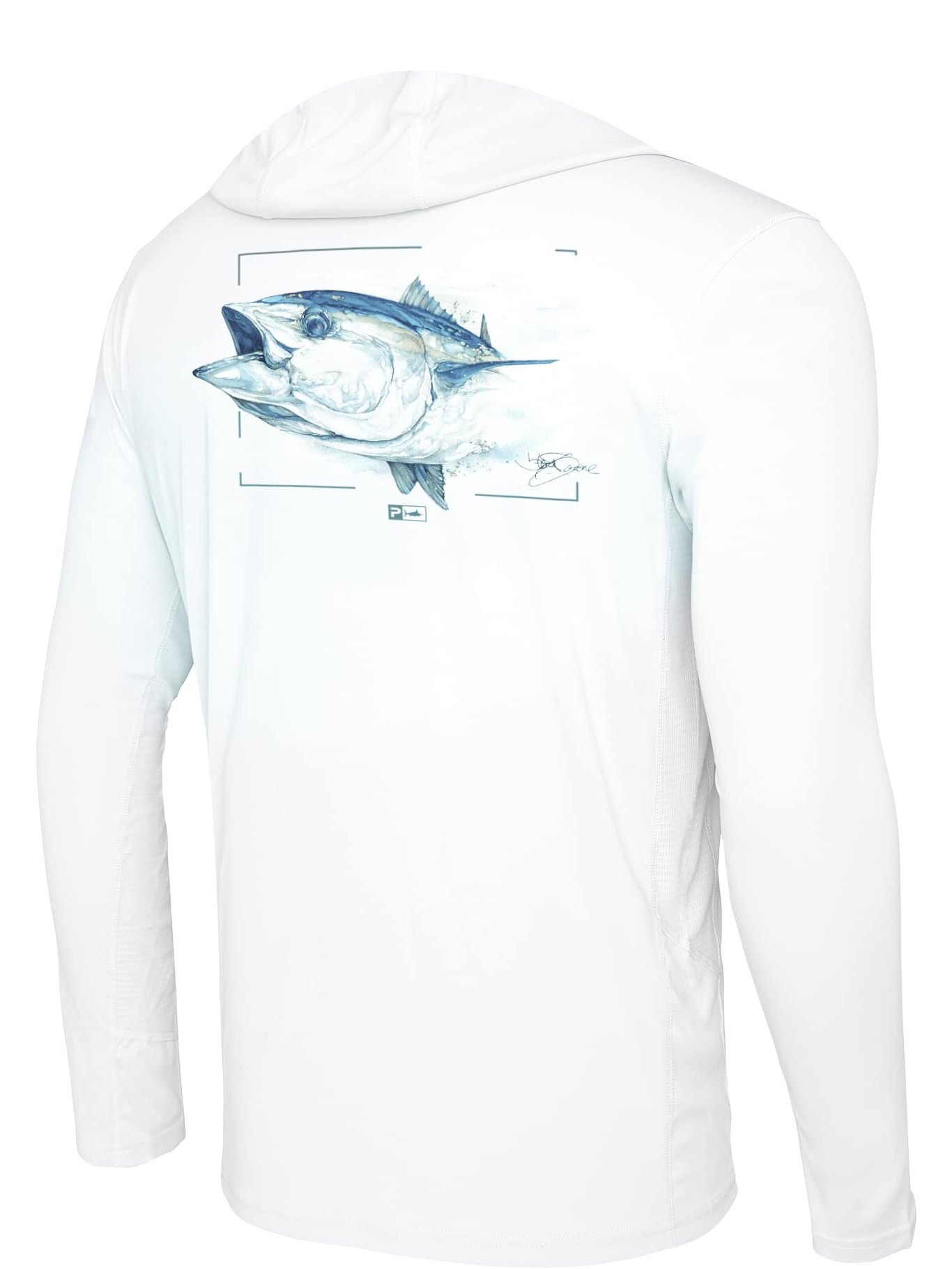 Image of Pelagic Vaportek Goione Tuna Hooded Long-Sleeve Fishing Shirt - White