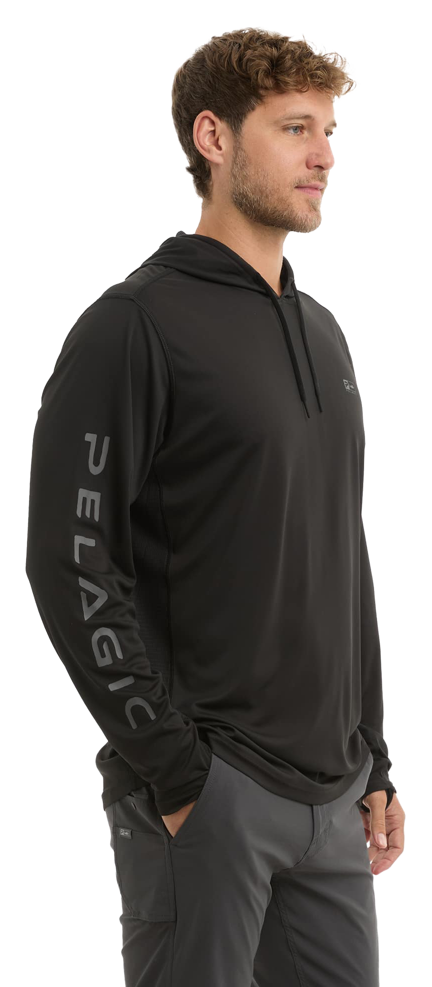 Image of Pelagic Vaportek Rusted Icon Hooded Long-Sleeve Fishing Shirt - Black