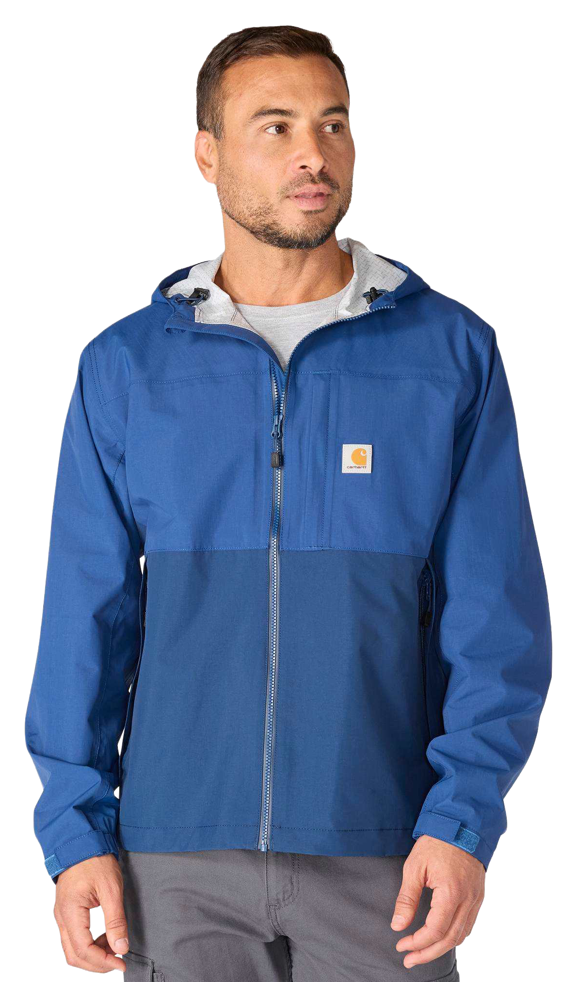 Image of Carhartt Storm Defender Relaxed-Fit Lightweight Packable Waterproof Jacket - Deep Ocean/Dark Deep Ocean