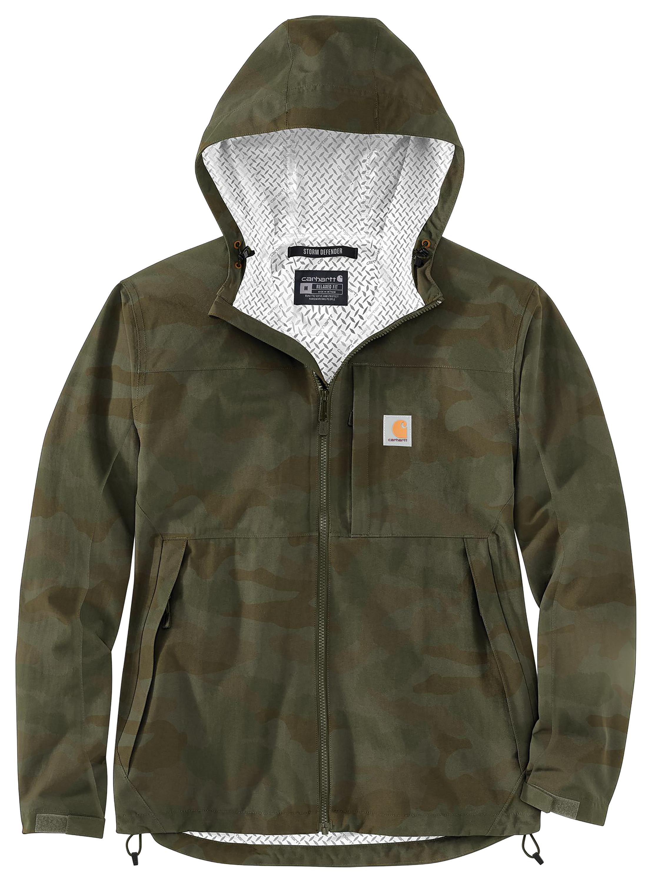 Image of Carhartt Storm Defender Relaxed-Fit Lightweight Packable Waterproof Jacket - Army Green Camo
