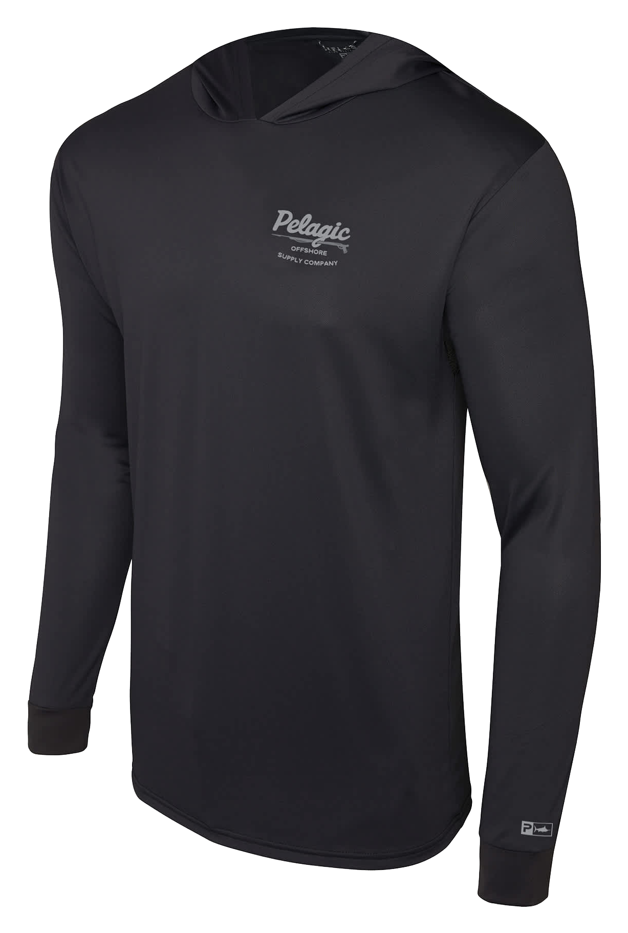 Image of Pelagic Aquatek Gunner Hooded Long-Sleeve Fishing Shirt - Black