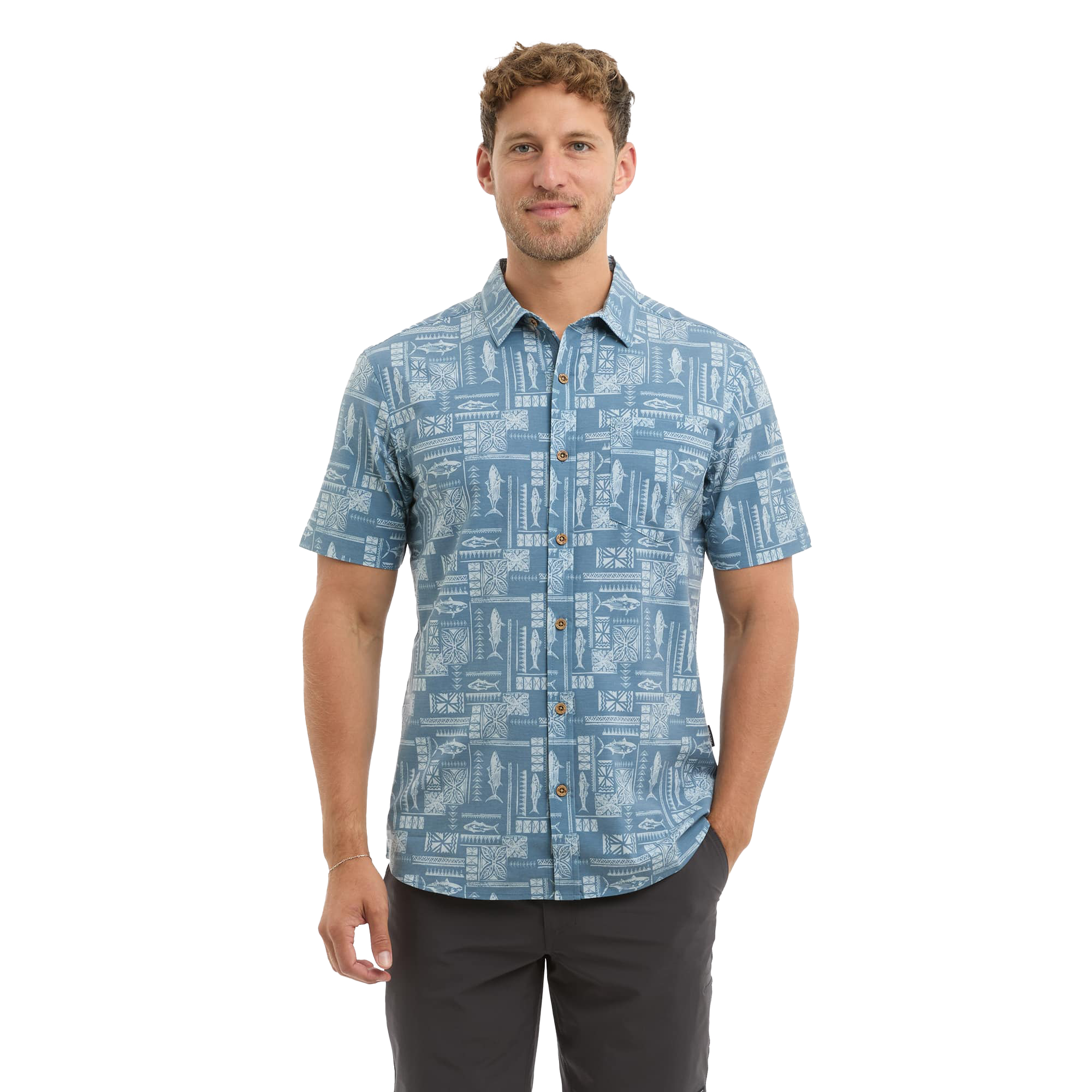 Image of Pelagic Topshot Button-Up Short-Sleeve Shirt - Petrol
