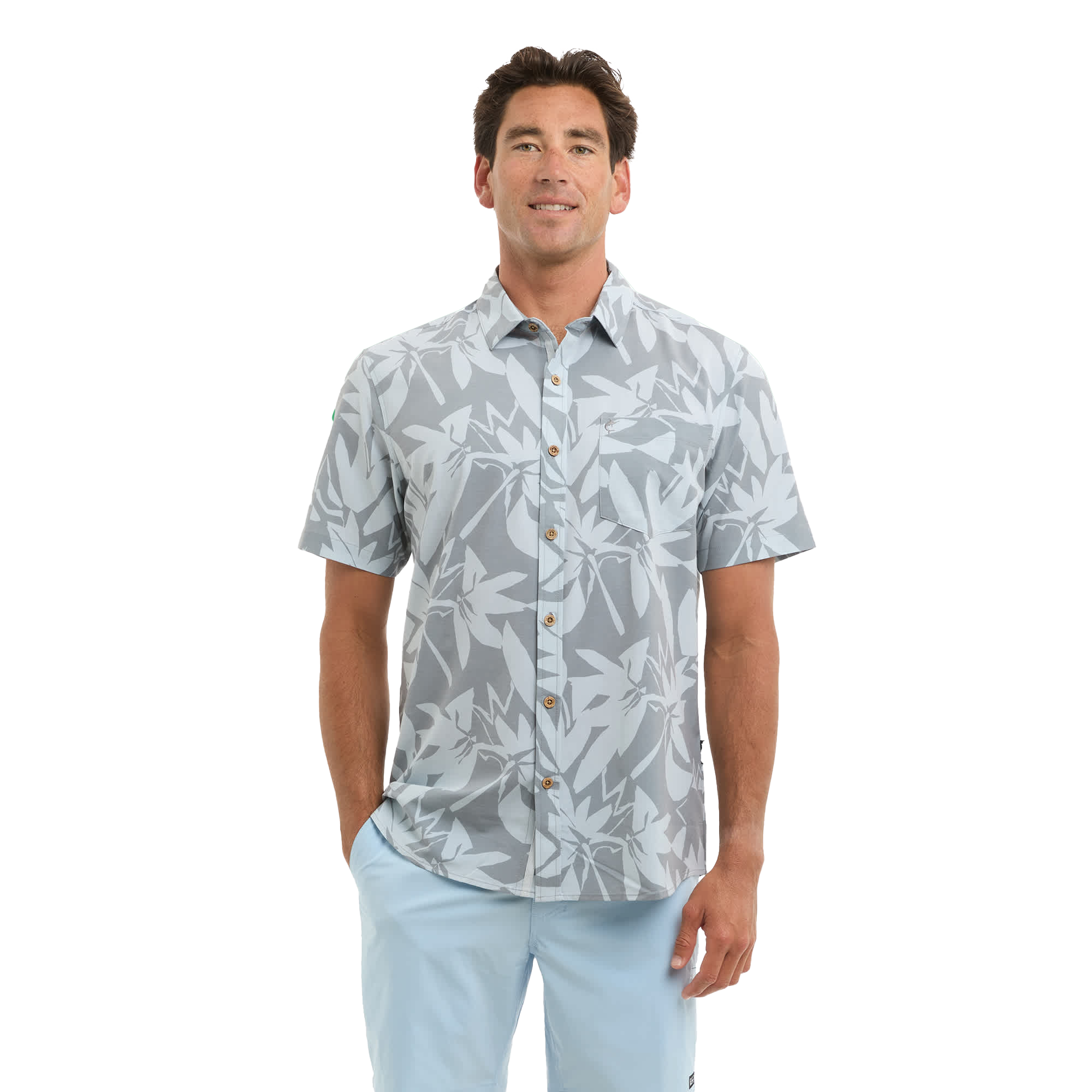 Image of Pelagic Topshot Button-Up Short-Sleeve Shirt - Grey
