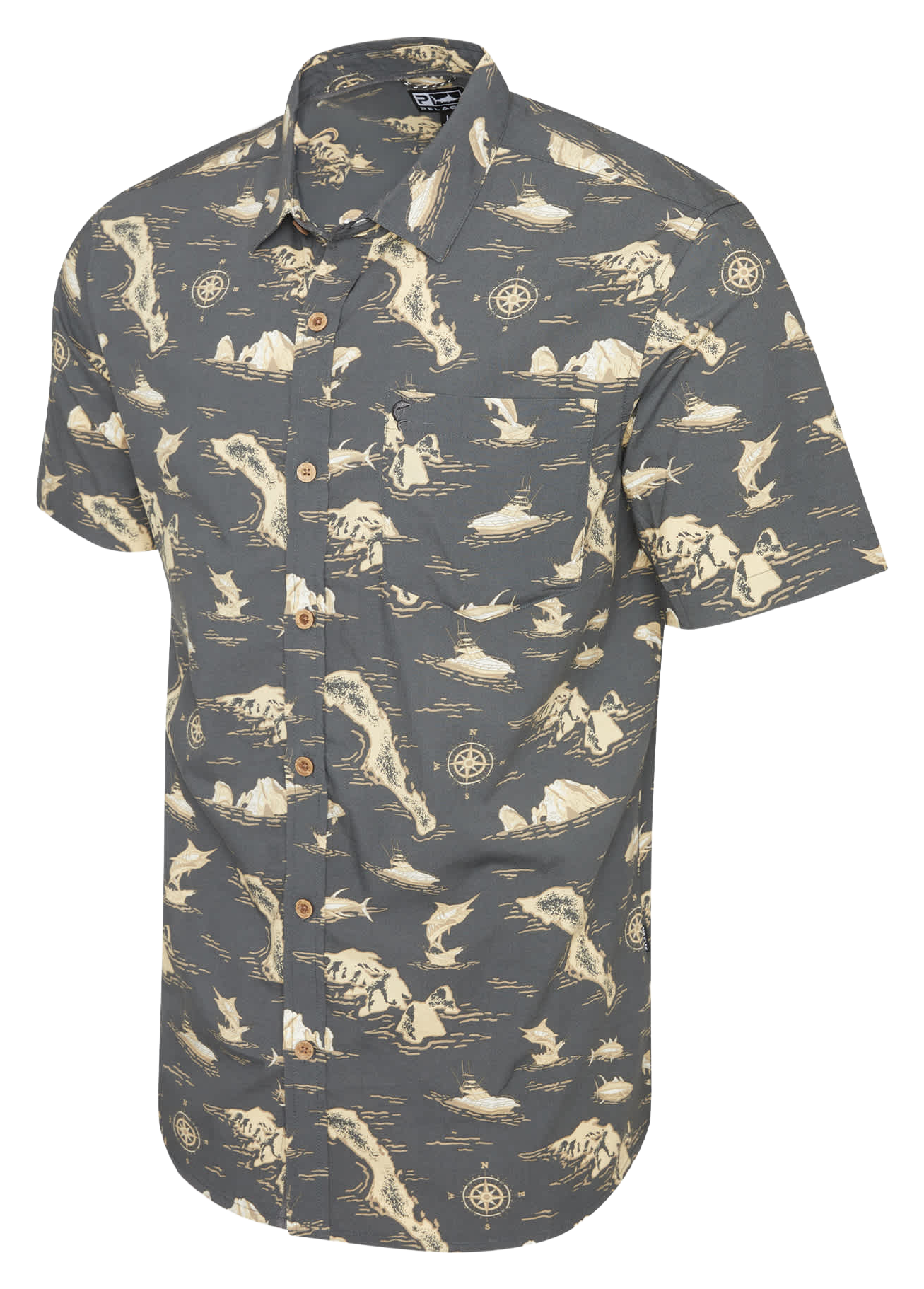 Image of Pelagic Knockdown Woven Button-Up Short-Sleeve Shirt - Graphite