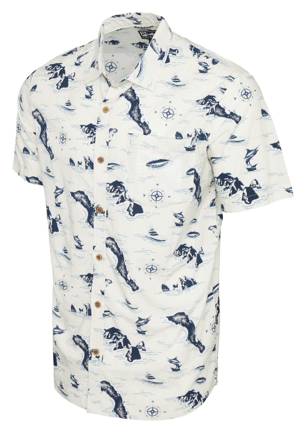 Image of Pelagic Knockdown Woven Button-Up Short-Sleeve Shirt - Bone