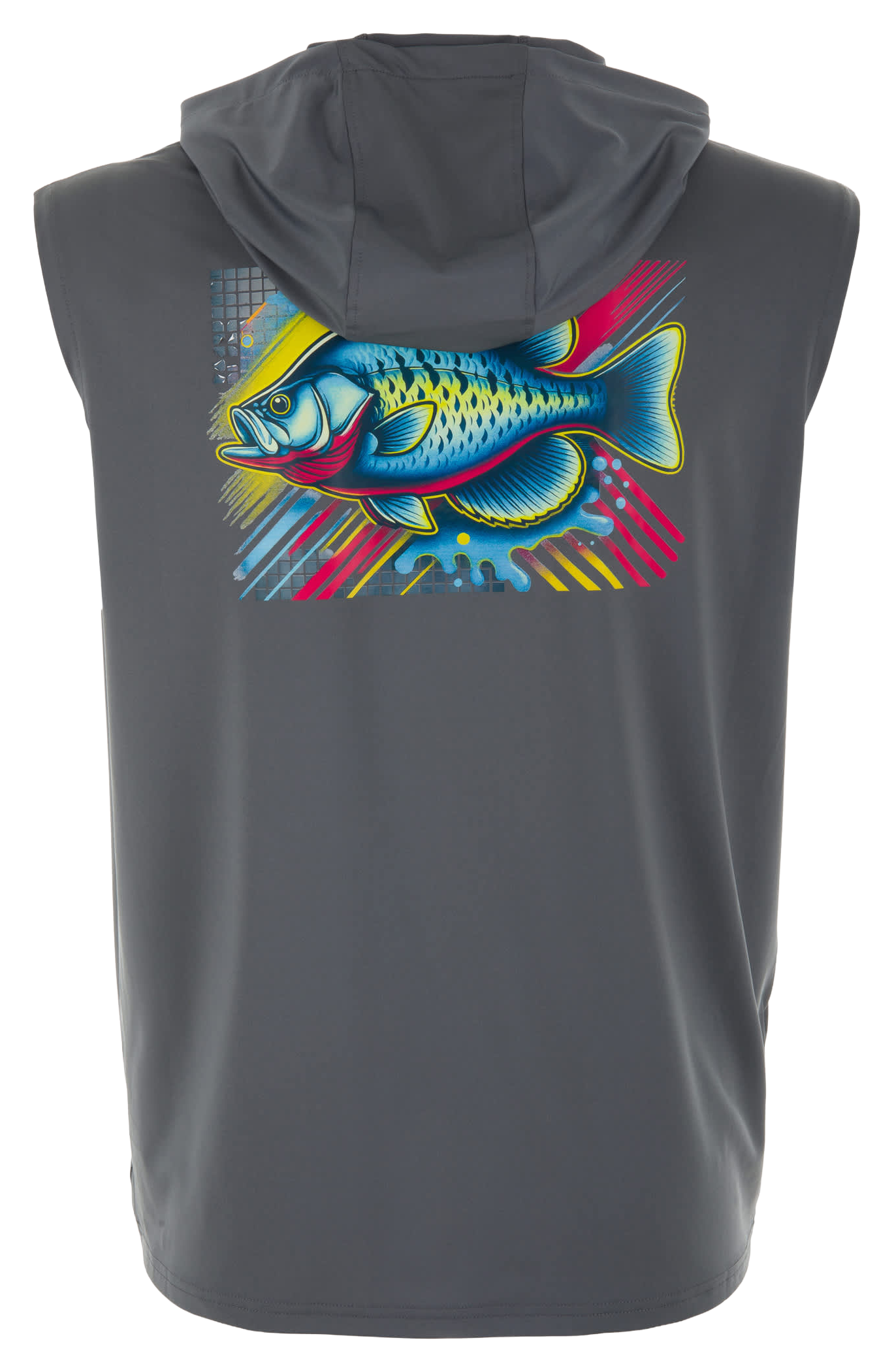 Image of Drake Waterfowl Lake Shore Performance Crappie Graphic Hooded Sleeveless T-Shirt - Iron Gate Crappie