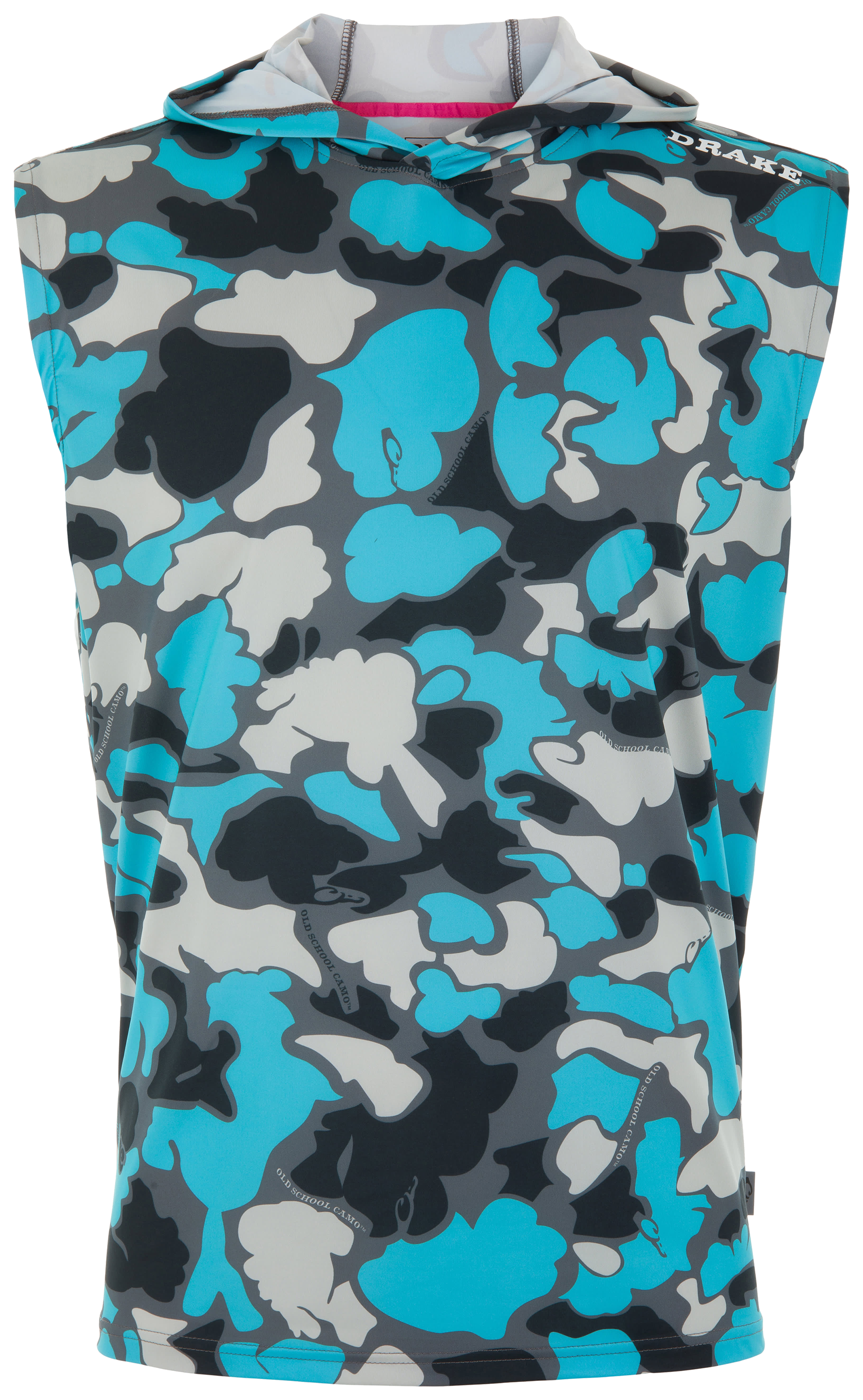 Image of Drake Waterfowl Lake Shore Performance Hooded Sleeveless T-Shirt - Old School Neon Blue