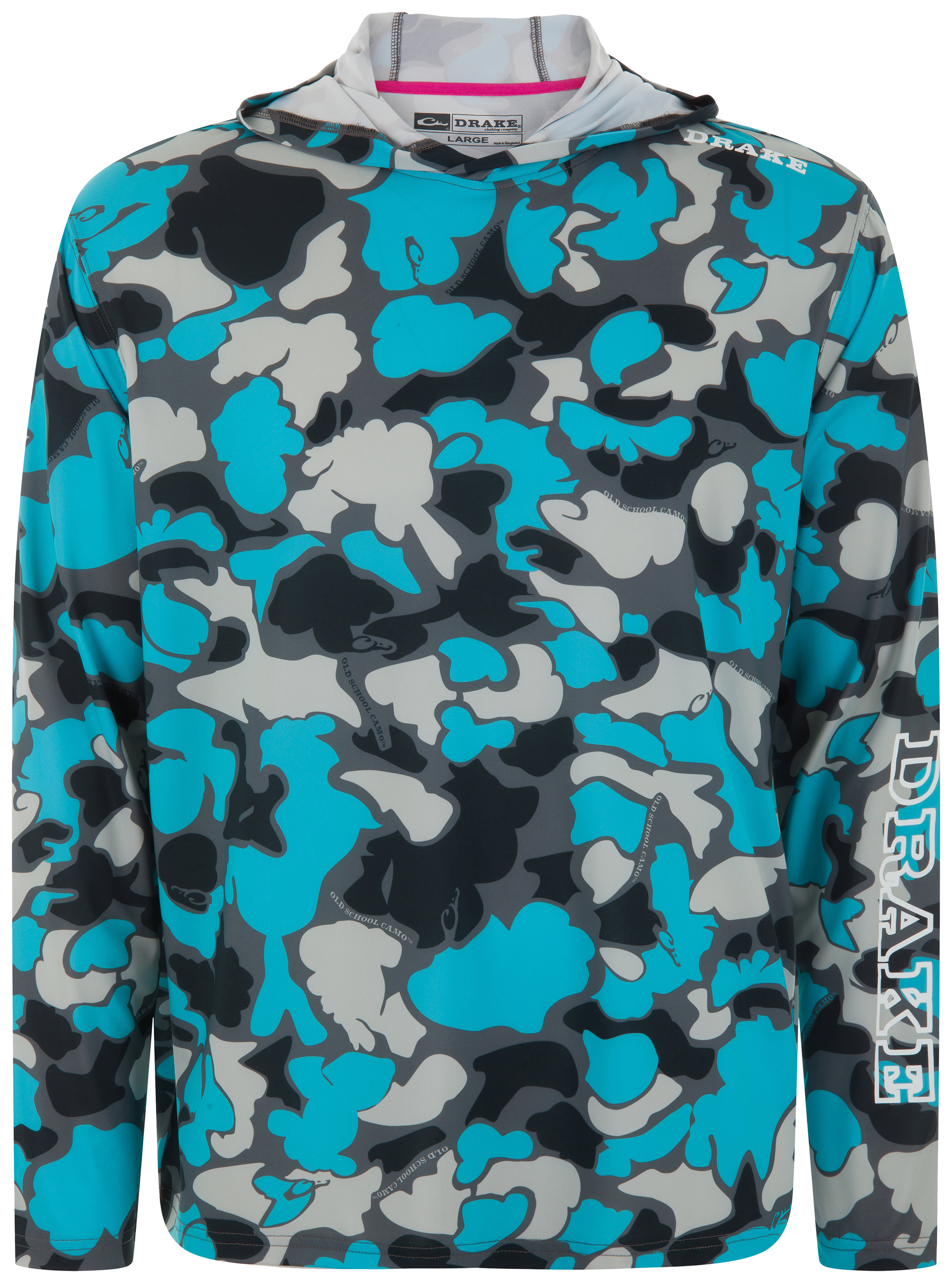 Image of Drake Waterfowl Lake Shore Performance Hooded Long-Sleeve Shirt - Old School Neon Blue