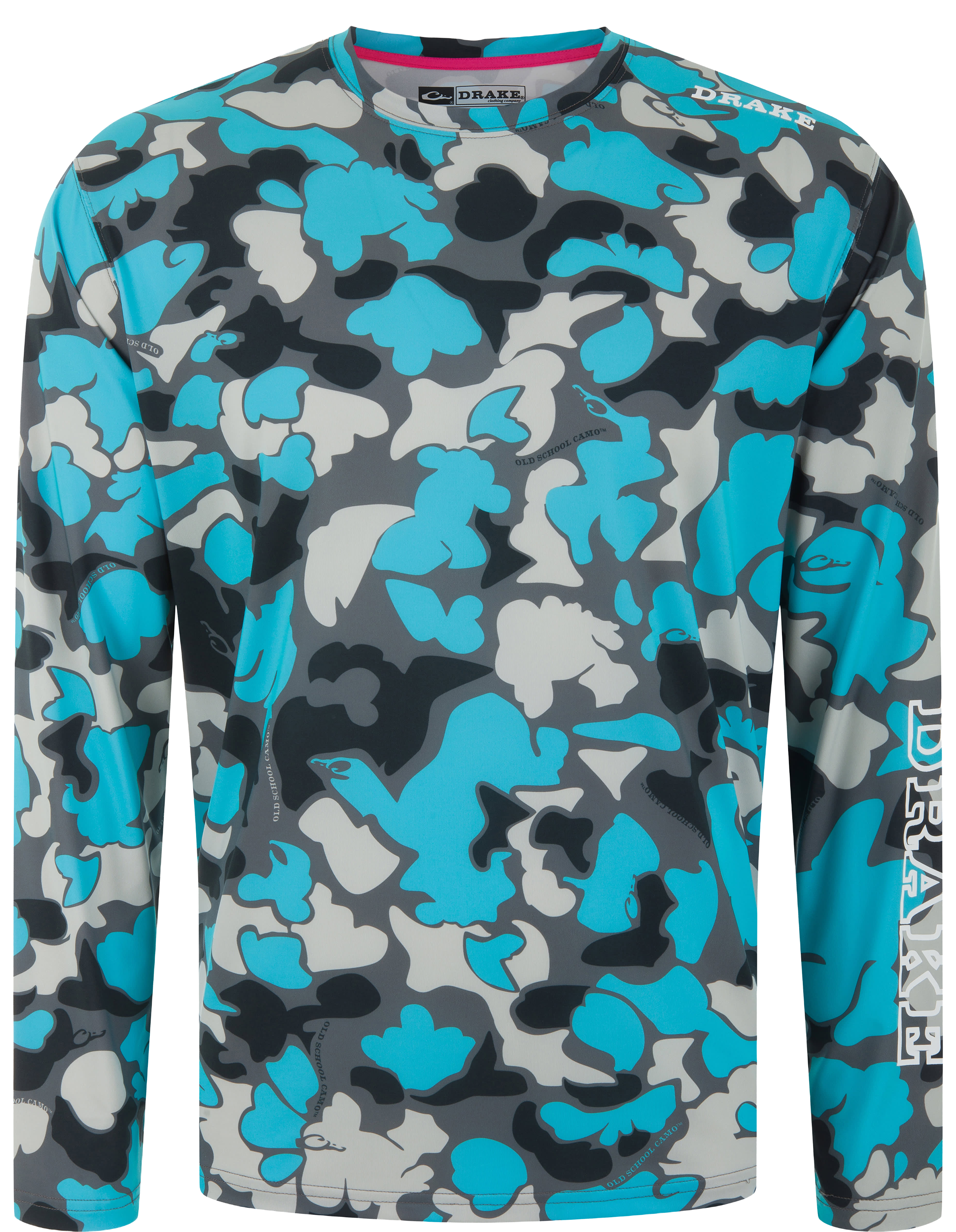 Image of Drake Waterfowl Lake Shore Performance Long-Sleeve Crew - Old School Neon Blue