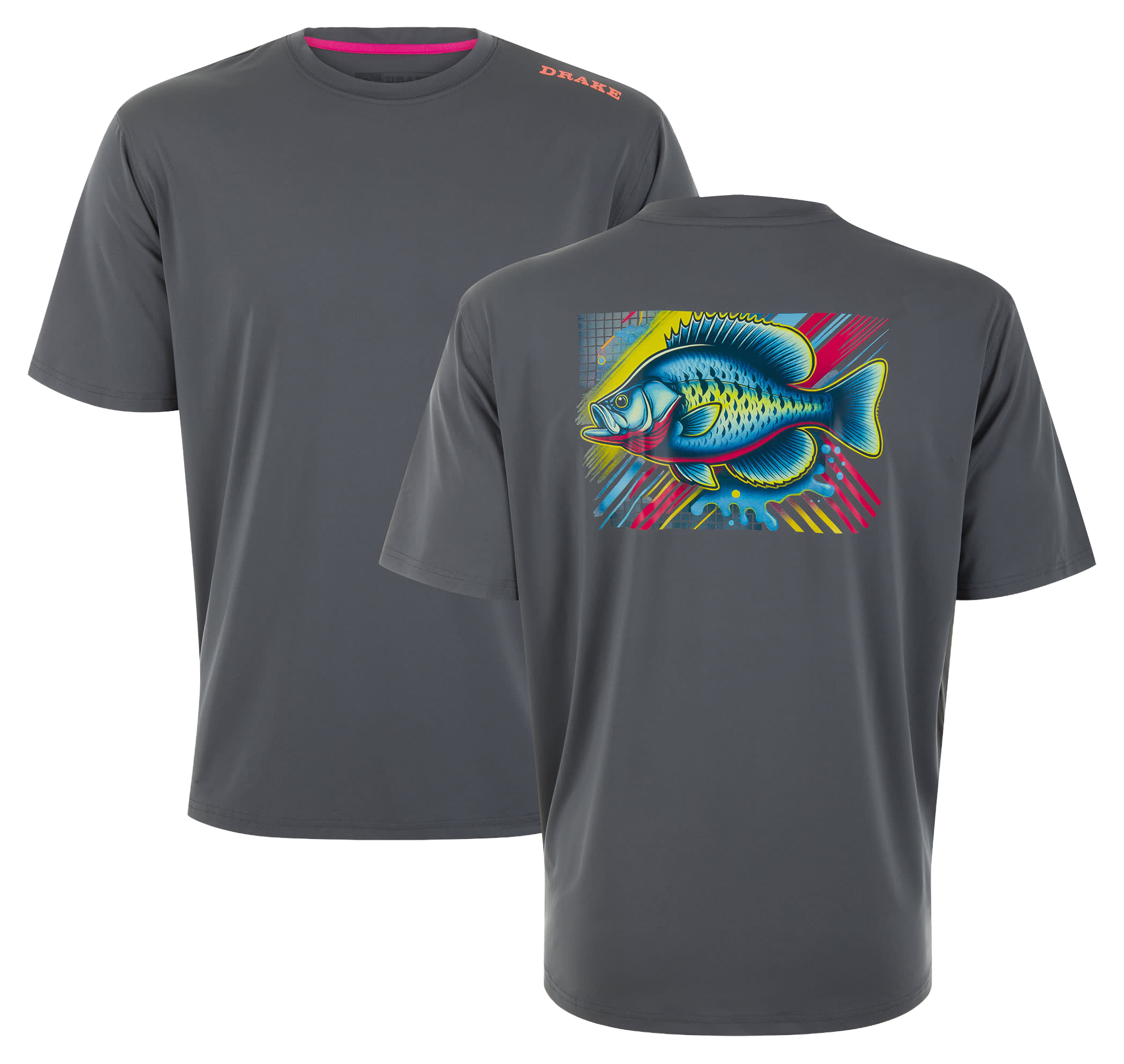 Image of Drake Waterfowl Lake Shore Performance Crappie Graphic Short-Sleeve Crew T-Shirt - Iron Gate Crappie