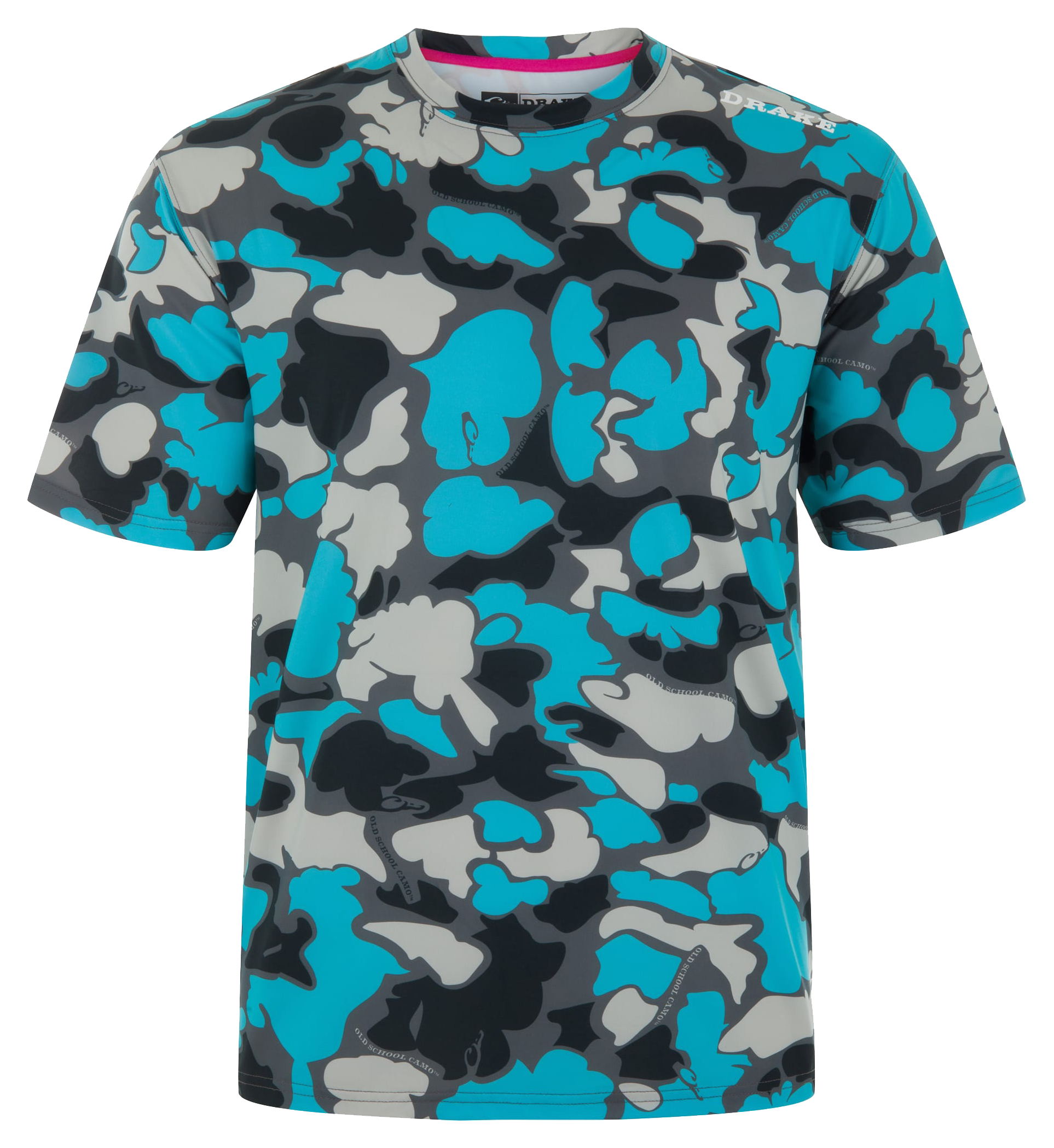 Image of Drake Waterfowl Lake Shore Performance Short-Sleeve Crew T-Shirt - Old School Neon Blue