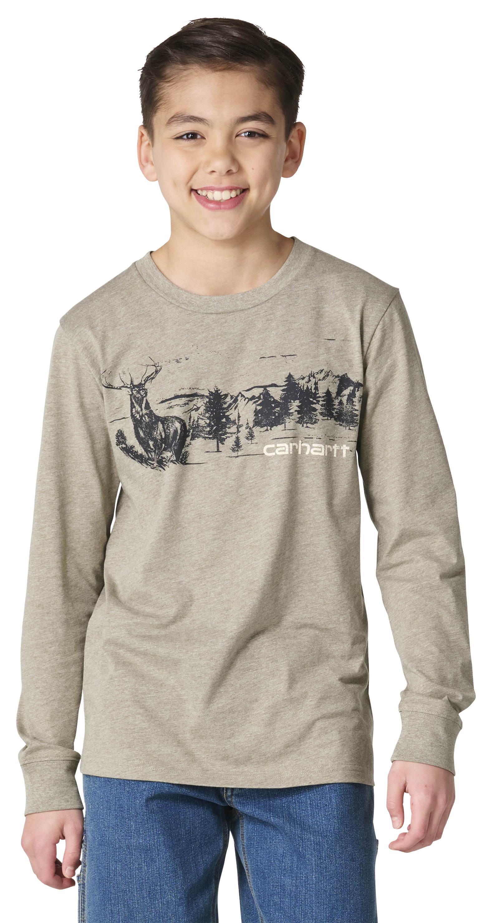 Image of Carhartt Outdoor Long-Sleeve T-Shirt for Kids - Dark Olive Heather