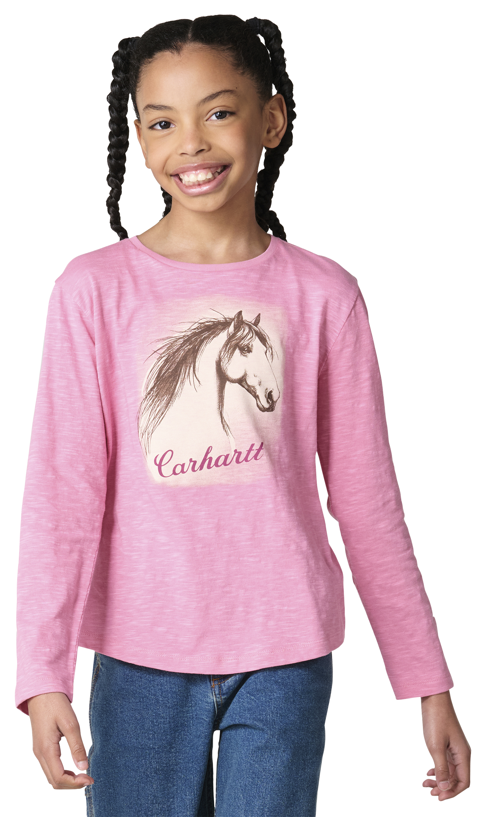 Image of Carhartt Sketch-Art Horse Long-Sleeve T-Shirt for Kids - Cashmere Rose