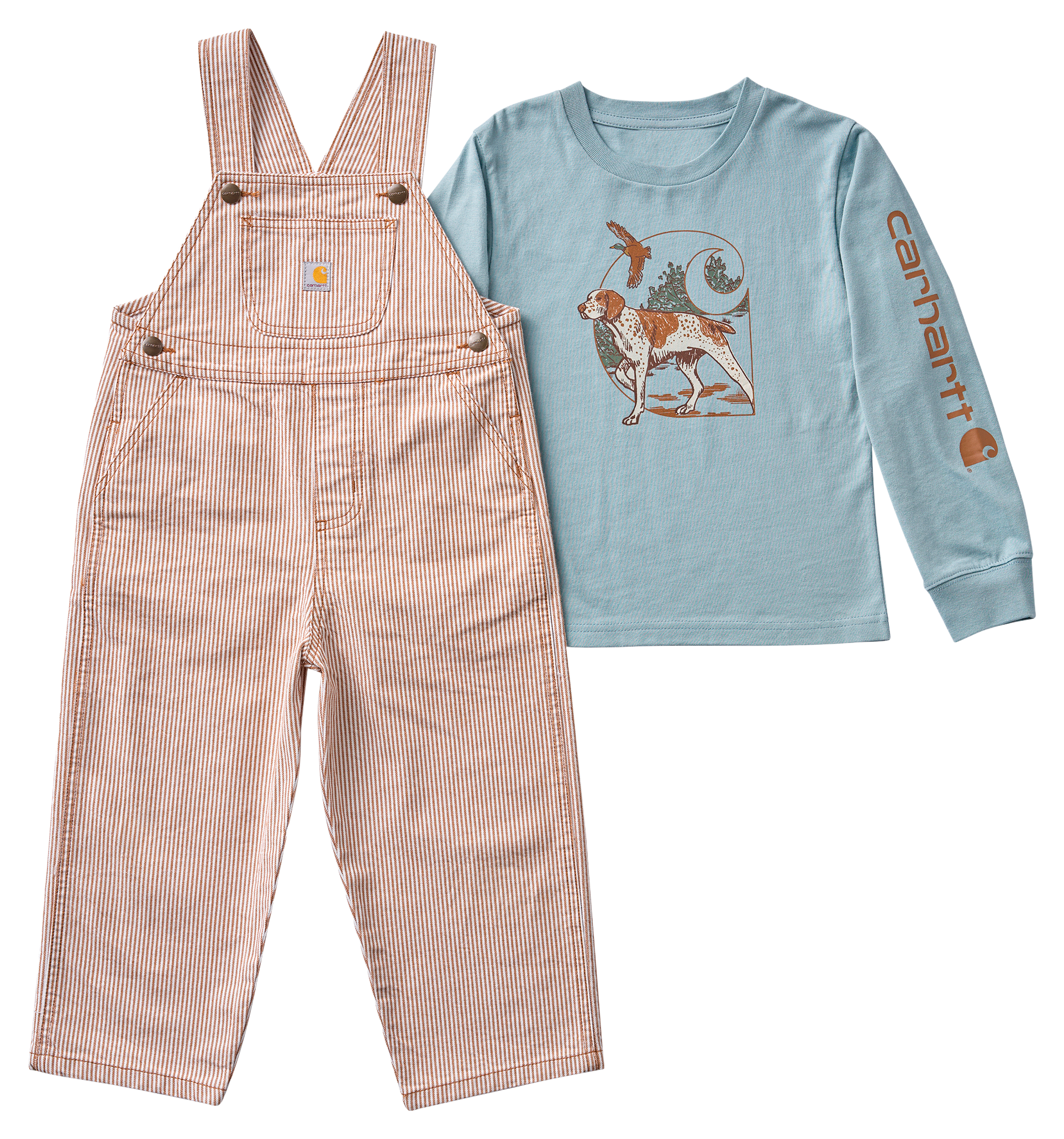 Image of Carhartt Striped Overalls and Long-Sleeve T-Shirt Set for Toddlers - Carhartt Brown
