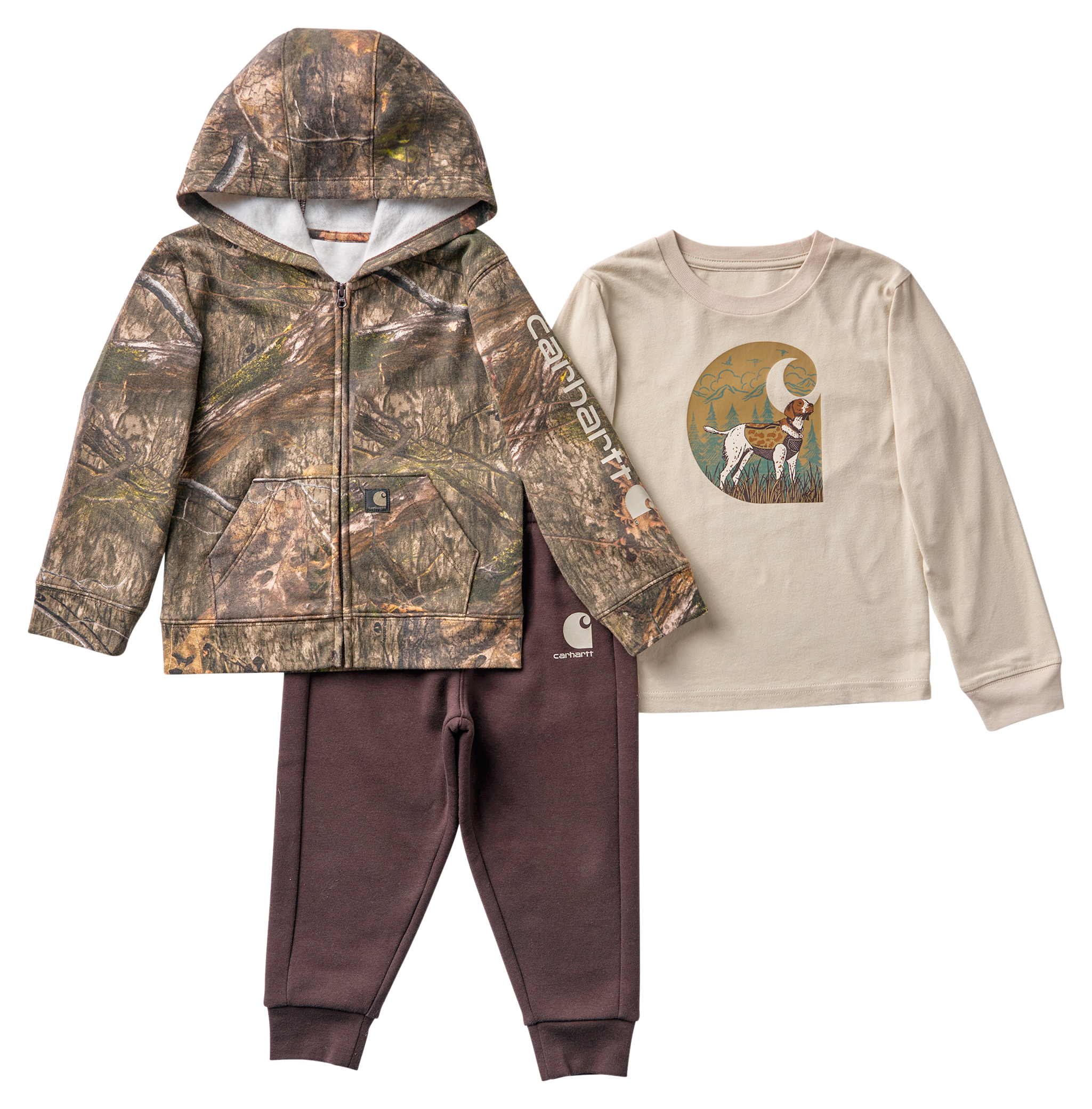Image of Carhartt Camo Hooded Jacket, Long-Sleeve T-Shirt and Fleece Pants Set for Toddlers - Mossy Oak Country DNA