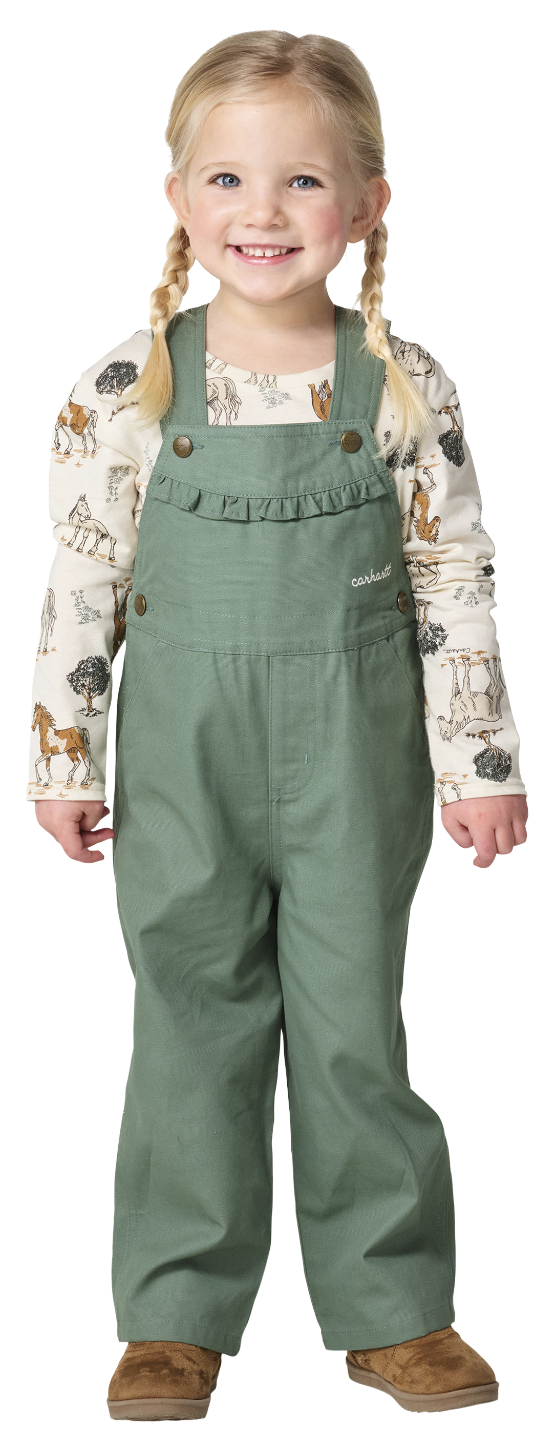 Carhartt Carhartt Horse Print Ruffled Overalls and Long-Sleeve Shirt Set for Toddlers - $40.99 at Bass Pro Shops
