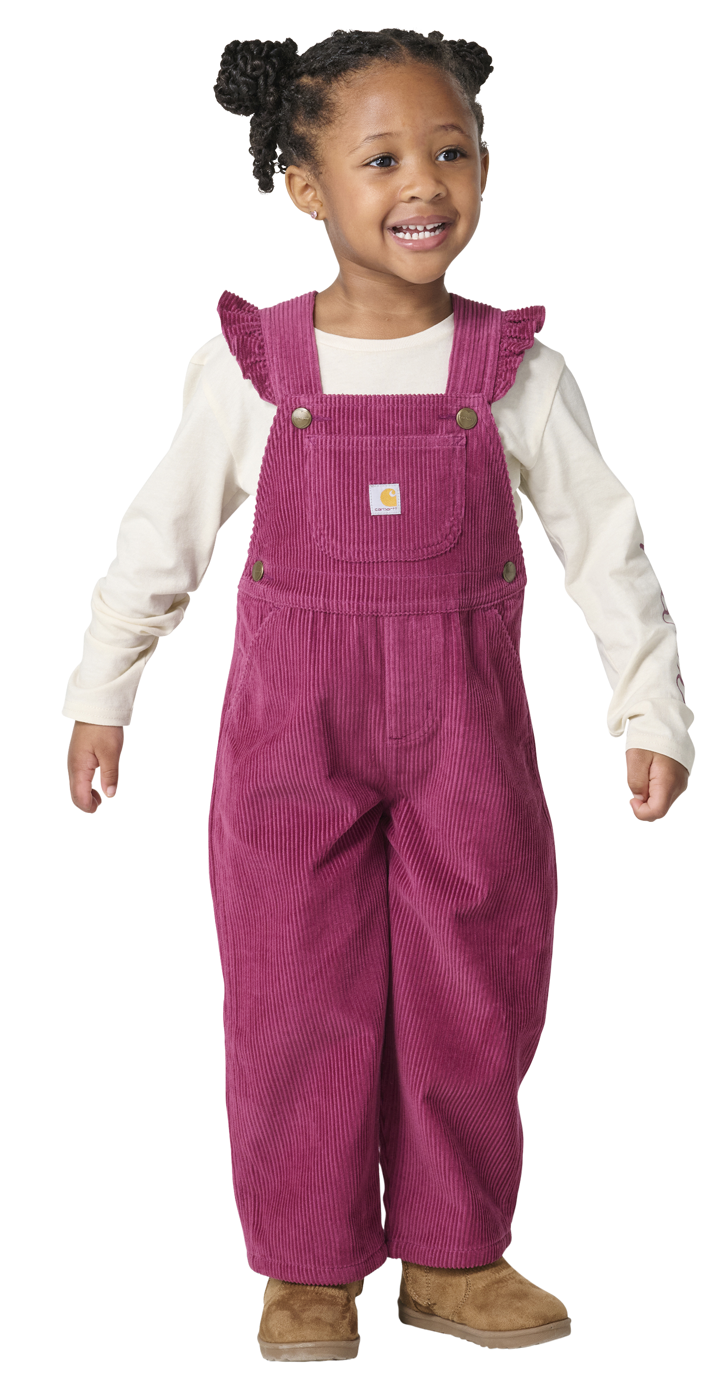Image of Carhartt Floral Print Ruffled Overalls and Long-Sleeve Shirt Set for Toddlers - Rose Quartz