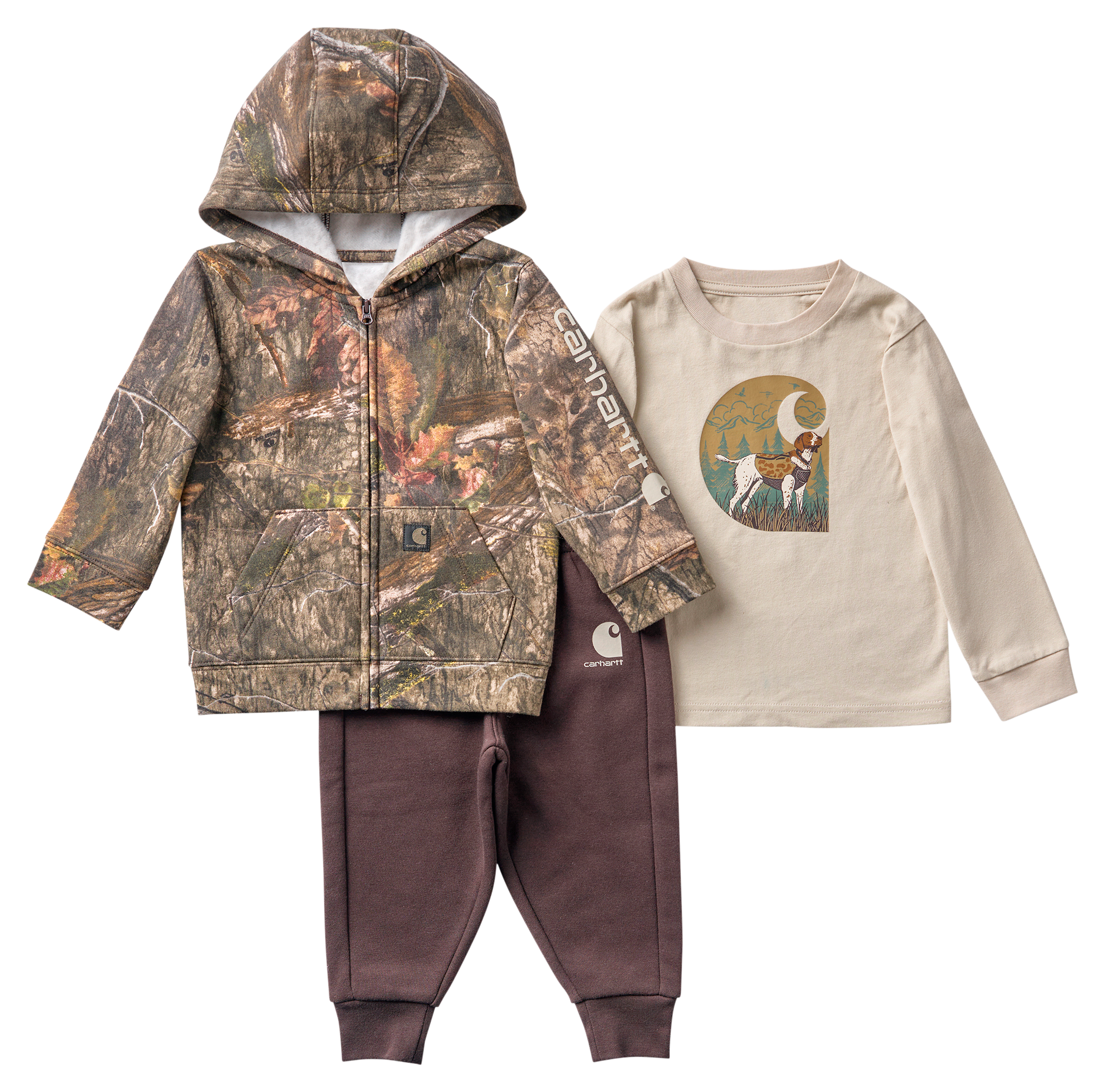 Carhartt Carhartt Camo Hooded Jacket, Long-Sleeve T-Shirt and Fleece Pants Set for Babies - Mossy Oak Country DNA - $44.99 at Bass Pro Shops
