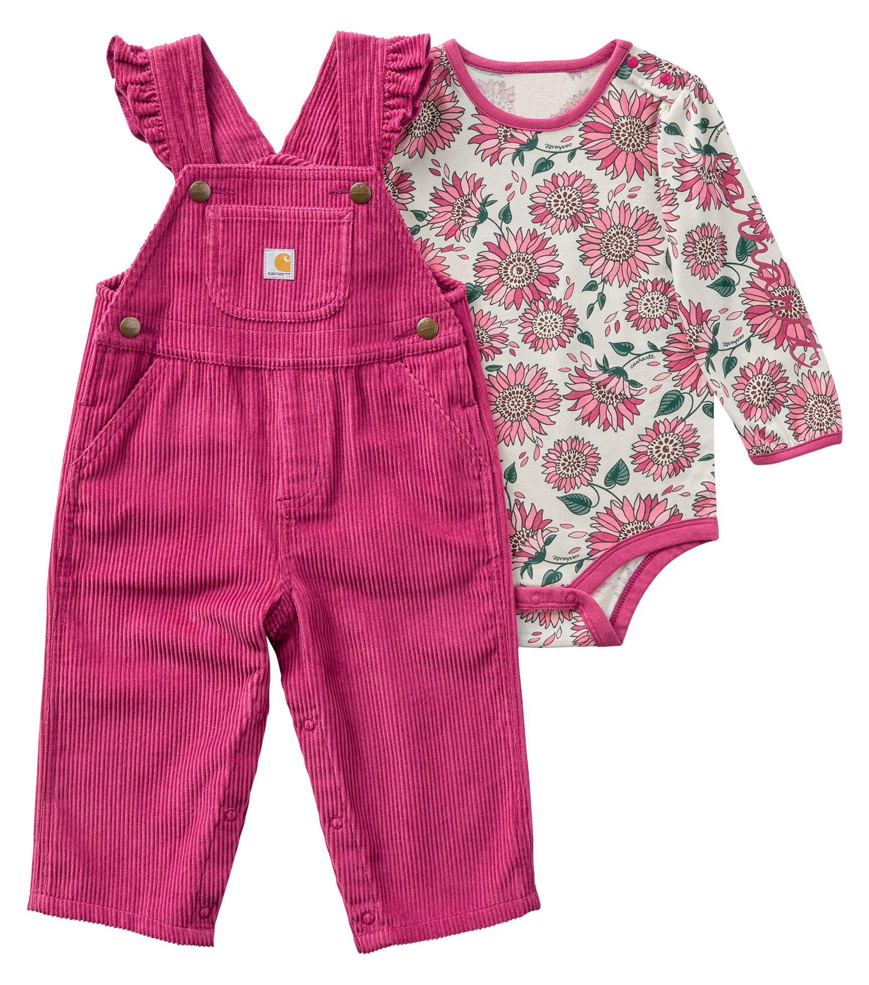Carhartt Ruffled Corduroy Overalls and Long-Sleeve Floral Bodysuit Set for Babies - Rose Quartz