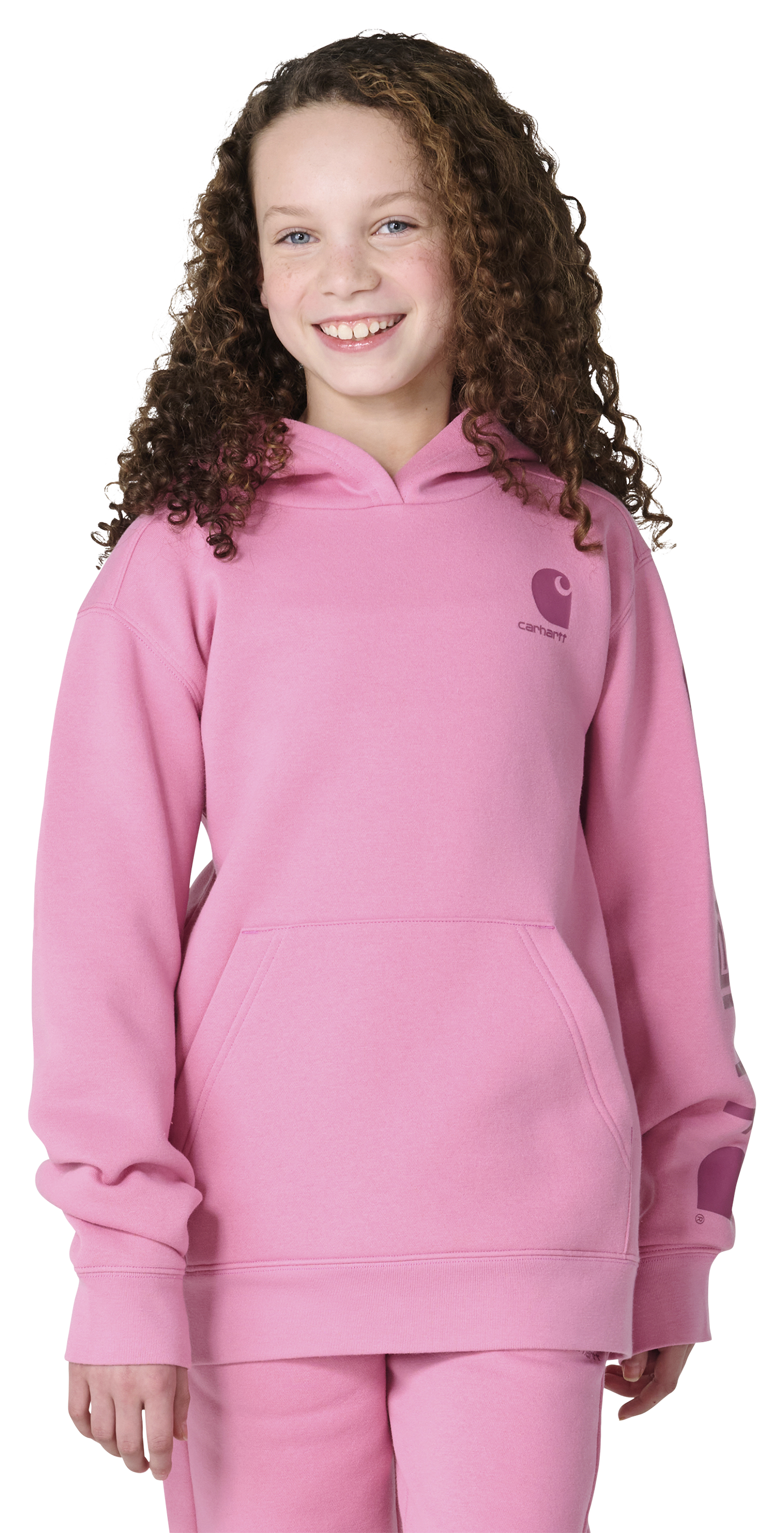 Image of Carhartt Cozy Fleece Logo Hoodie for Kids - Cashmere Rose
