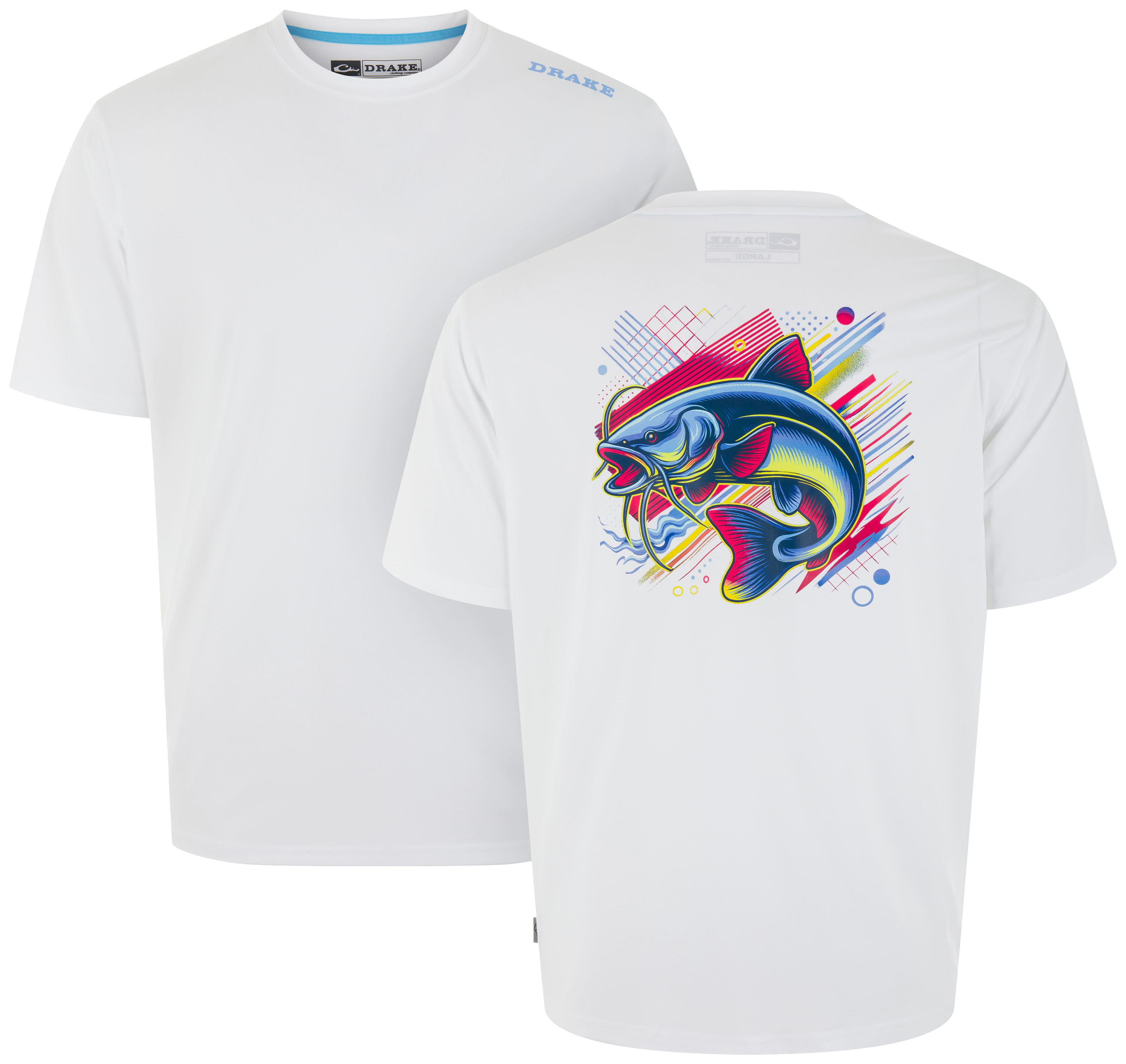 Image of Drake Waterfowl Lake Shore Performance Short-Sleeve Crew T-Shirt - White Catfish
